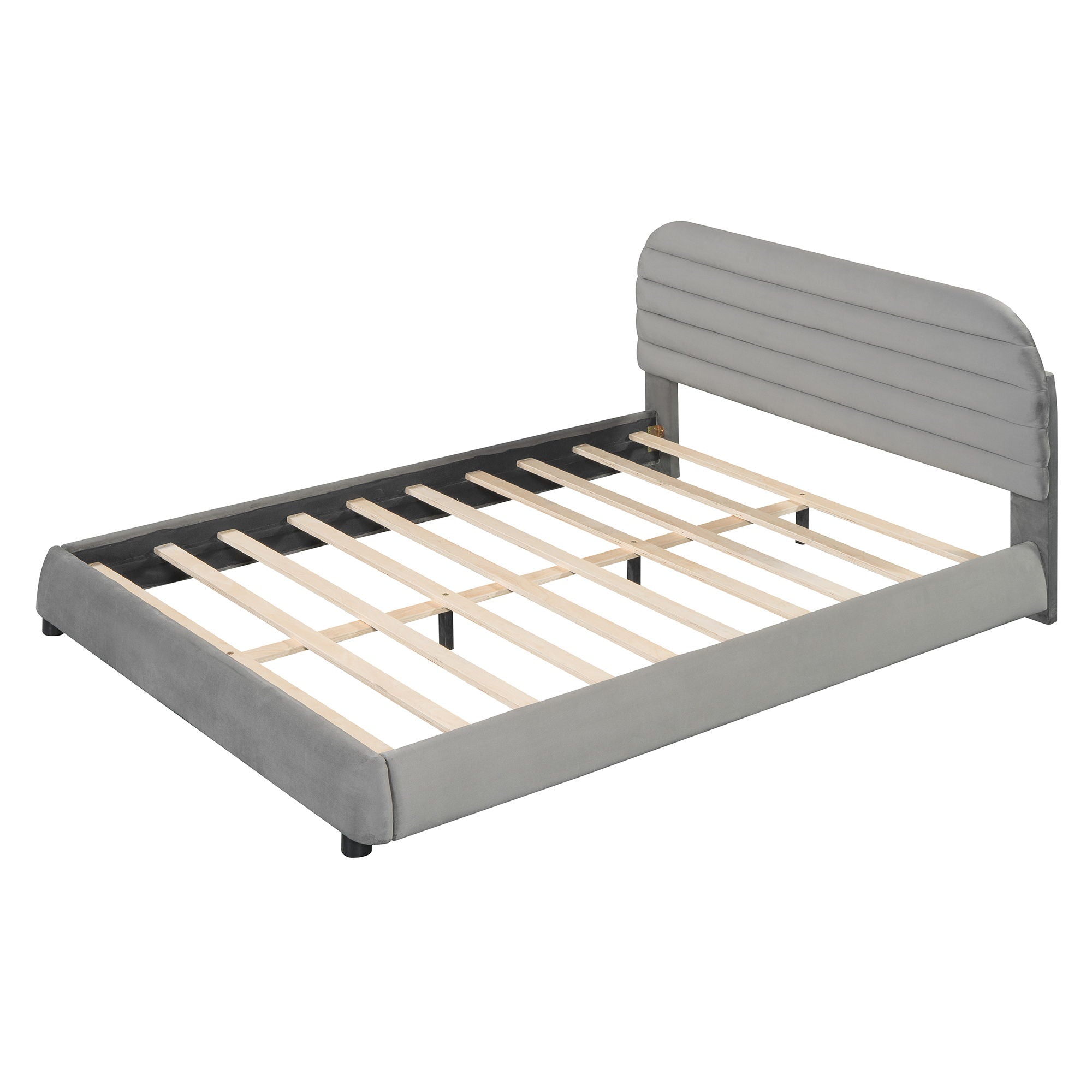 Upholstered Platform Bed Frame And Stylish Curve Shaped Design
