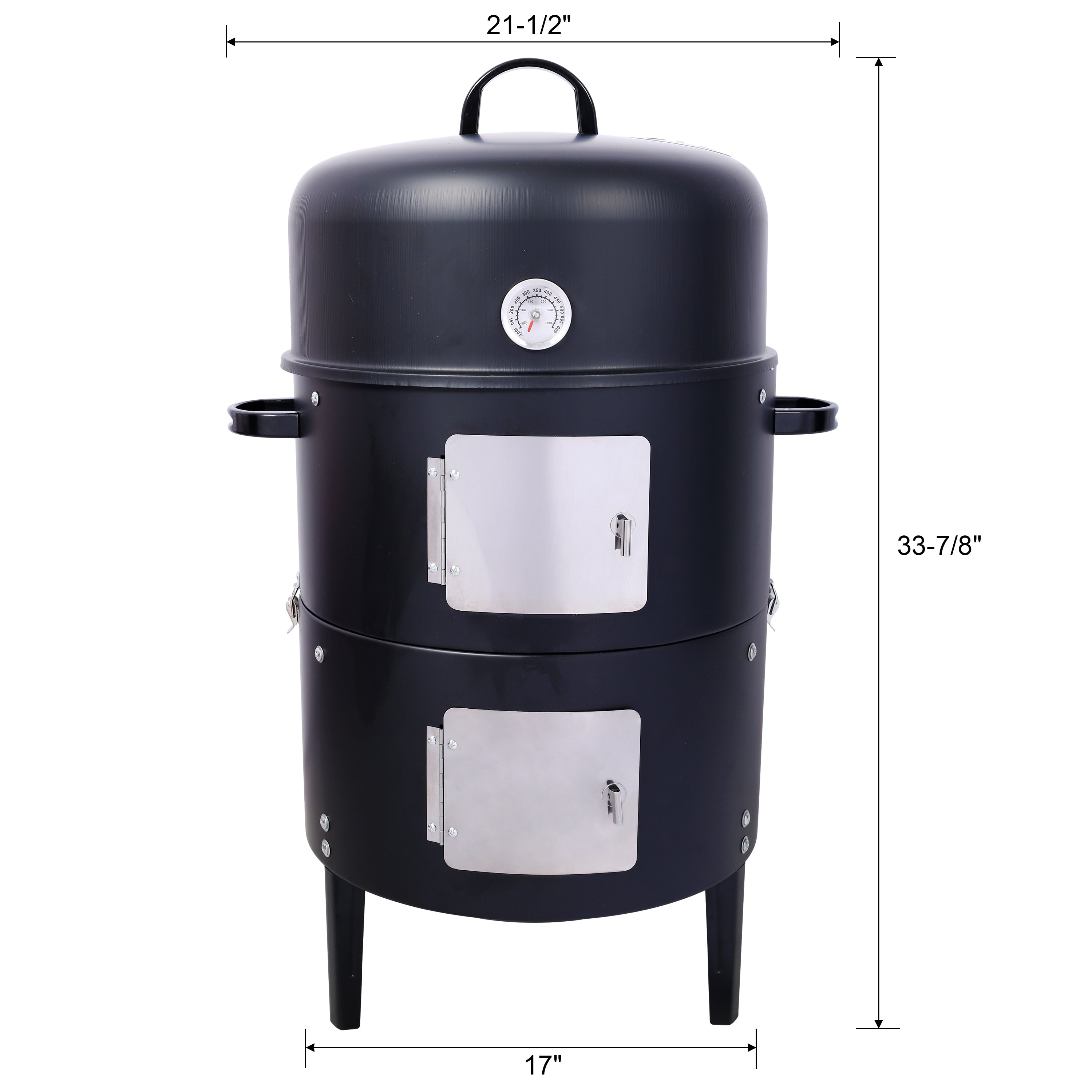 17 Inch Steel Charcoal Smoker Heavy Duty Round BBQ Grill Black