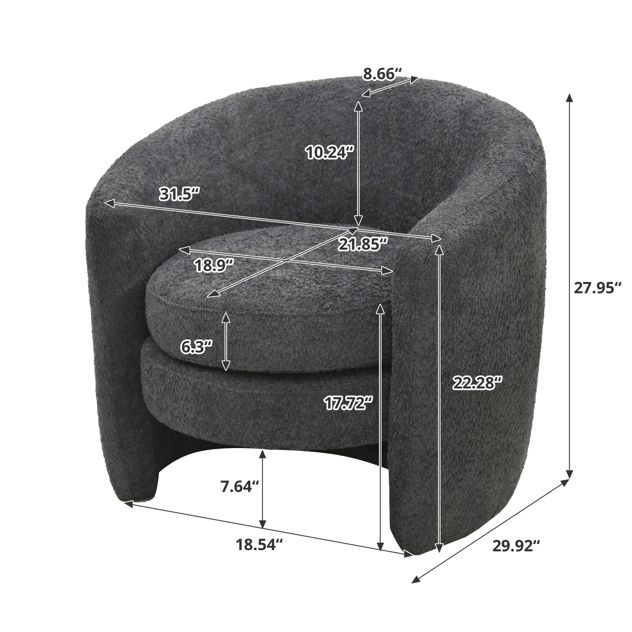 Affinity Modern Curved Back Upholstered Accent Chair With Soft Cozy Boucle Fabric - Dark Gray