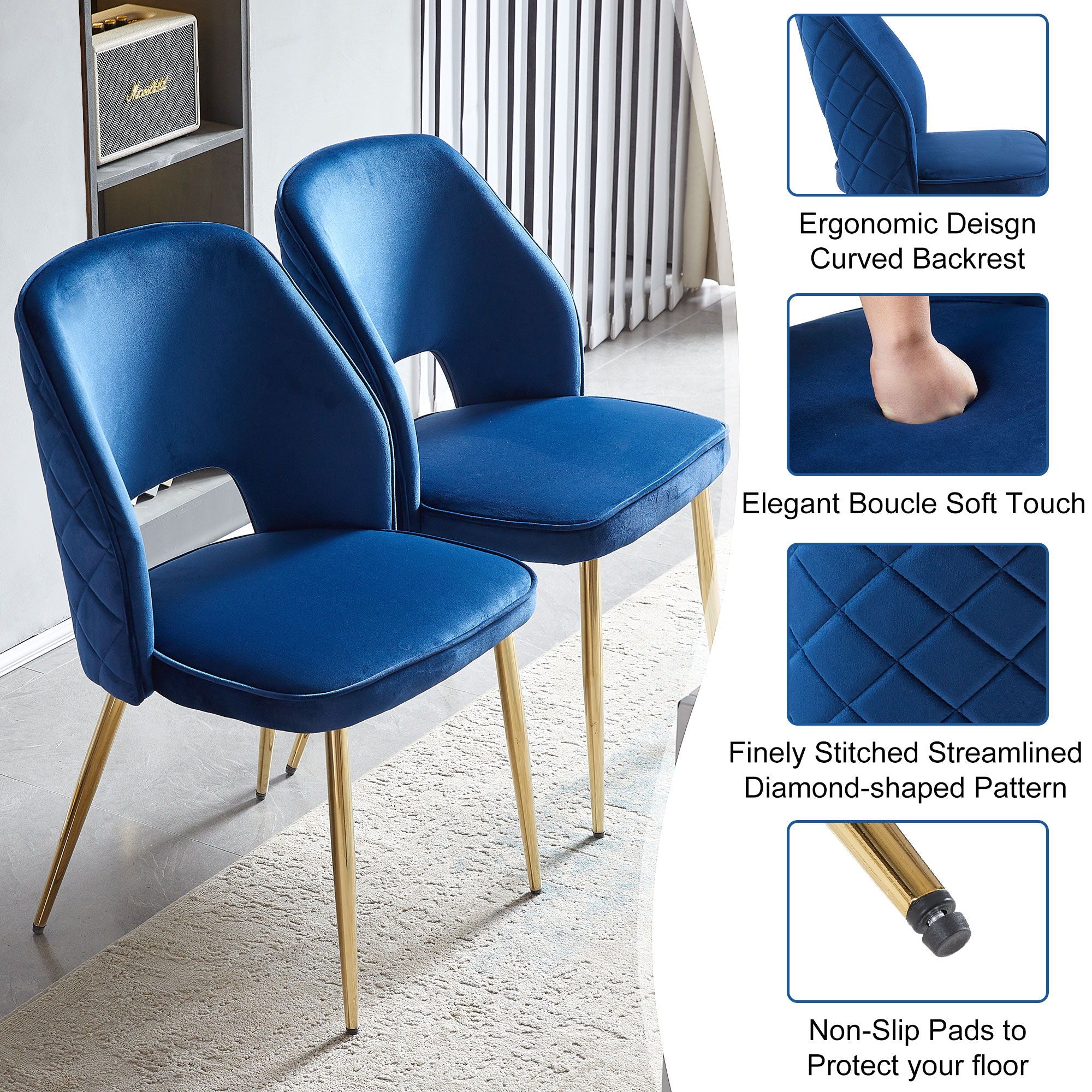 Velvet Dining Chairs With Metal Legs And Hollow Back Upholstered Dining Chairs - Best Buy Furniture