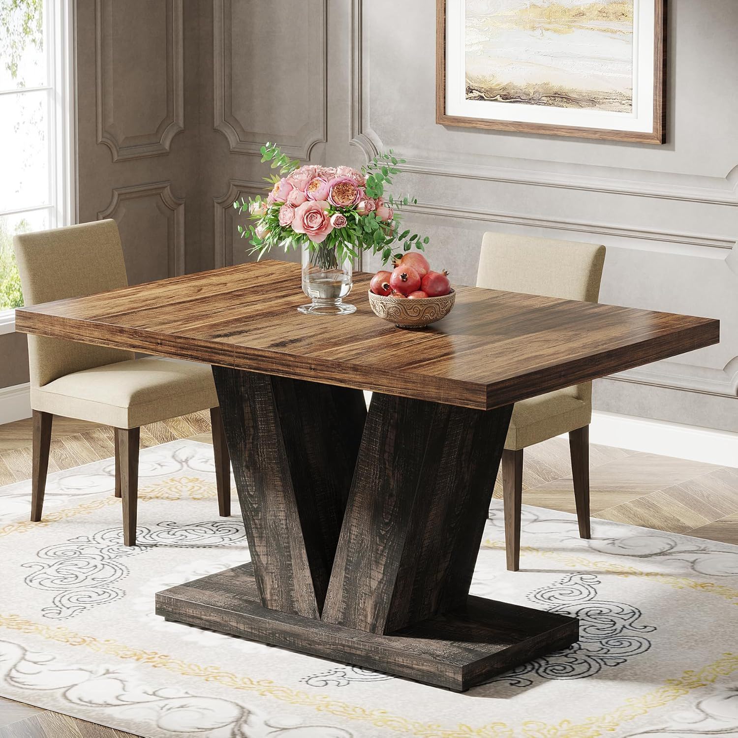 Dining Table With Pedestal Base For 4 - 6 People