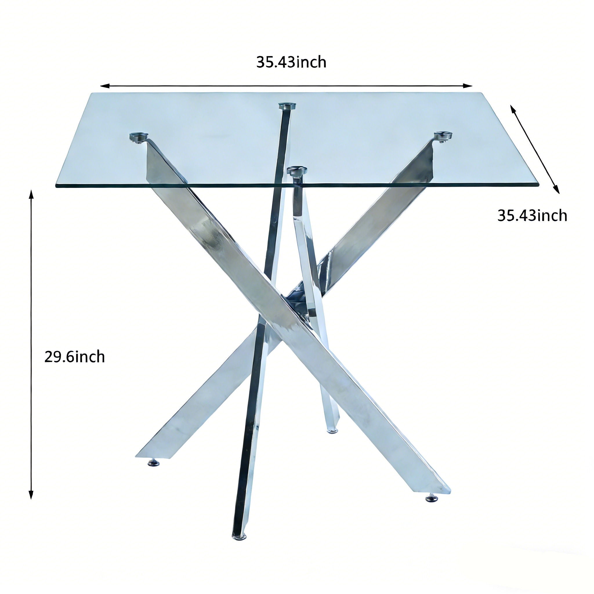 Dining Table With Cross Metal Leg And Tempered Glass, Modern Space Saving Kitchen Table For Living Room Legs, Square Table