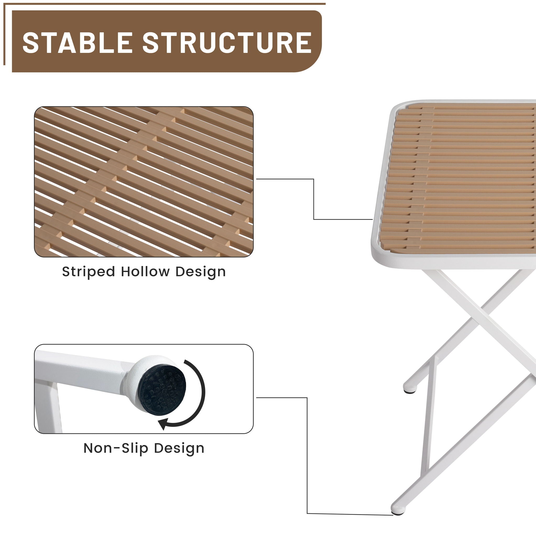Modern Folding Square Table, Water Proof And Wear Resistant - Apricot / White