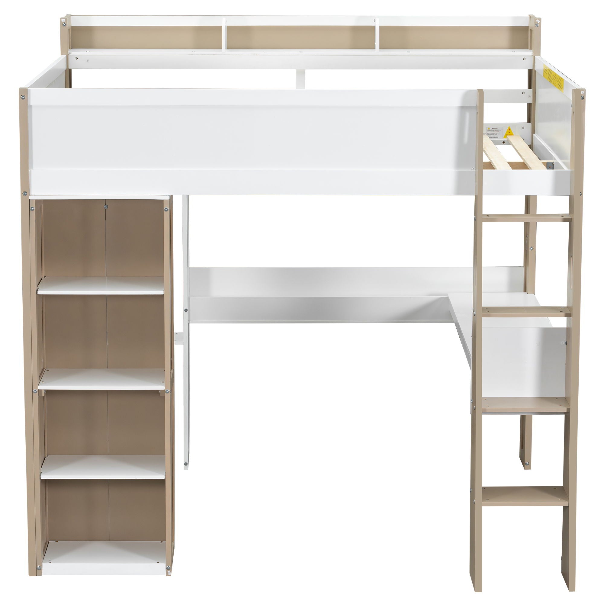 Loft Bed With Built In Storage Shelves, Clothes Rail, And Desk