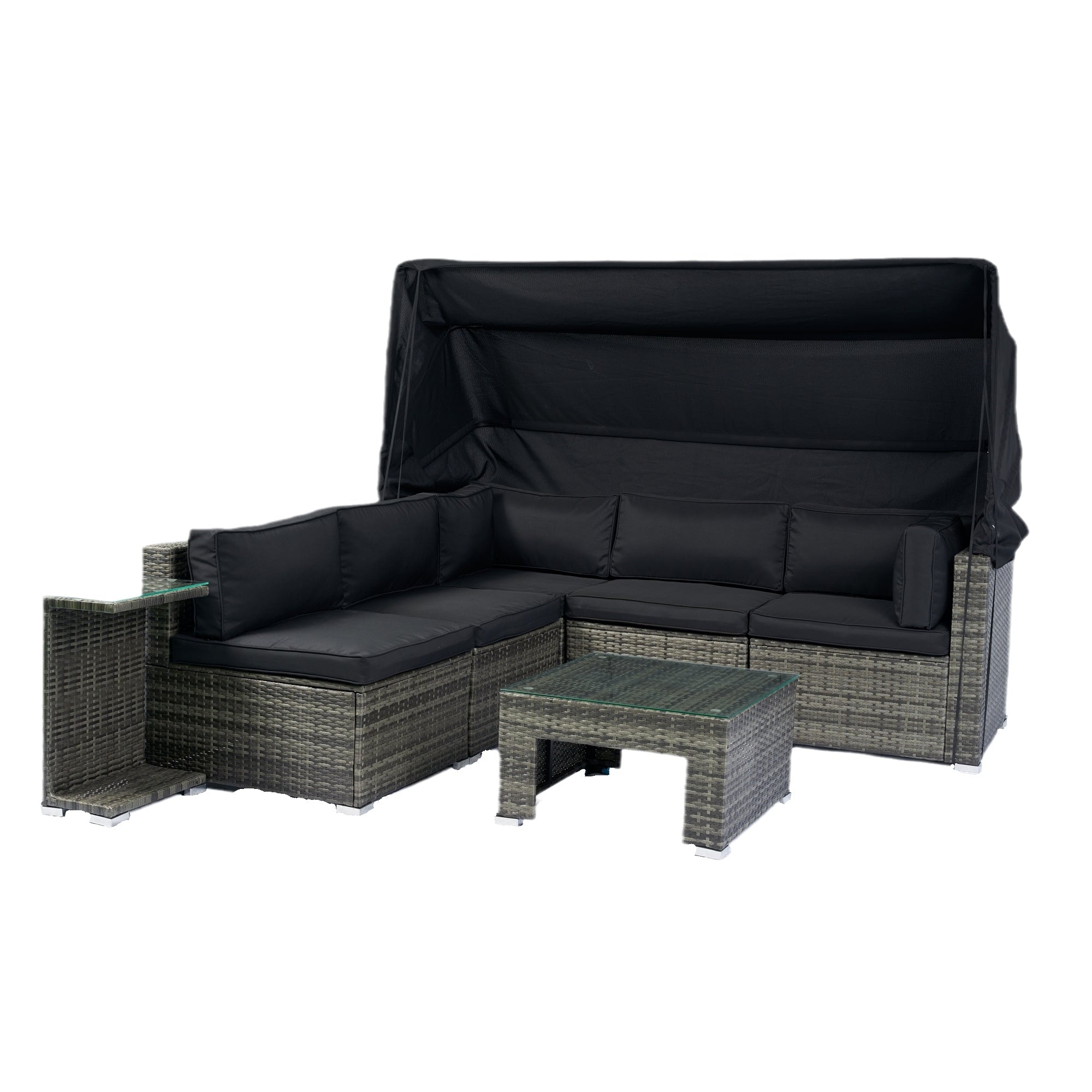 7 - Piece Patio Furniture Set w/Retractable Canopy Wicker Rattan Sectional Sofa Set - Tuesday Morning - Outdoor Furniture Sets
