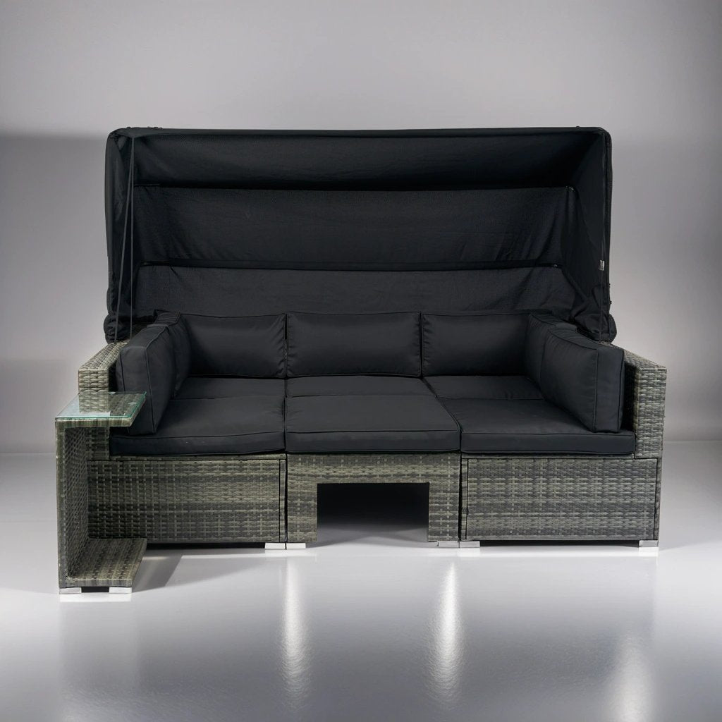 7 - Piece Patio Furniture Set w/Retractable Canopy Wicker Rattan Sectional Sofa Set - Tuesday Morning - Outdoor Furniture Sets