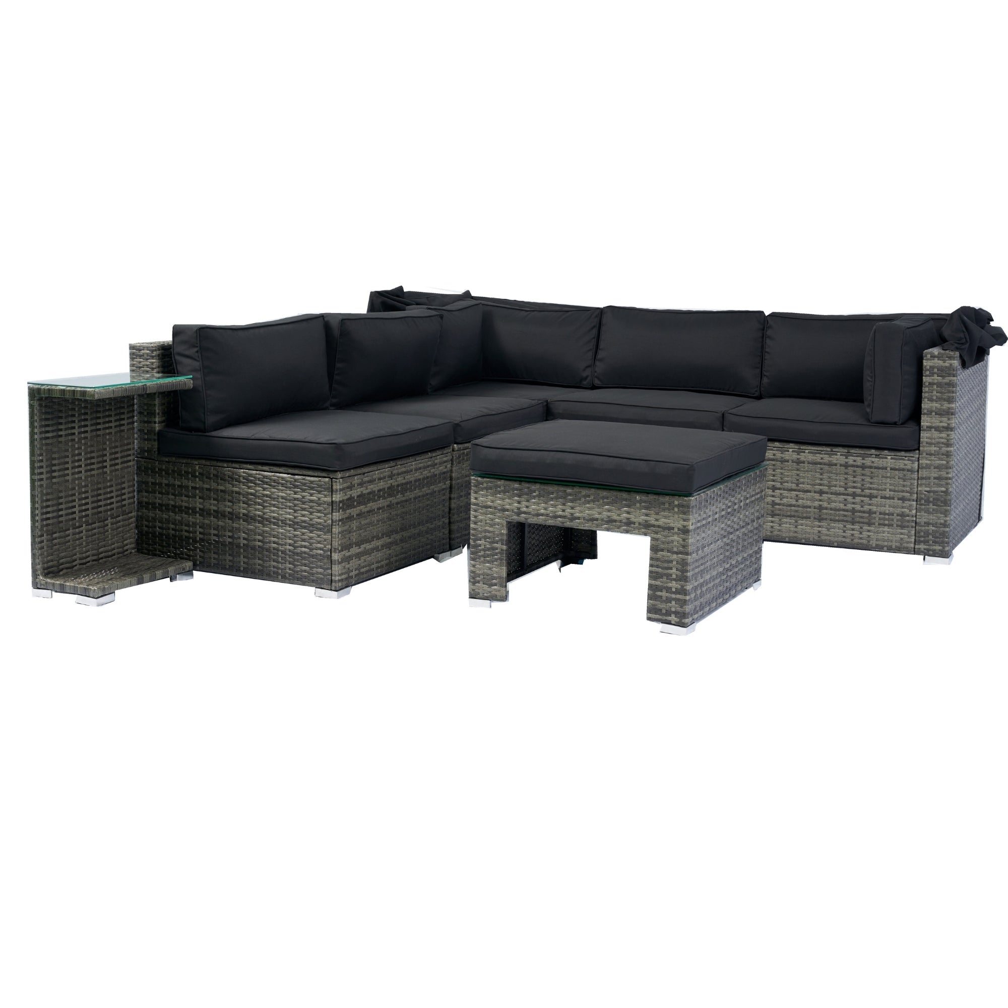 7 - Piece Patio Furniture Set w/Retractable Canopy Wicker Rattan Sectional Sofa Set - Tuesday Morning - Outdoor Furniture Sets