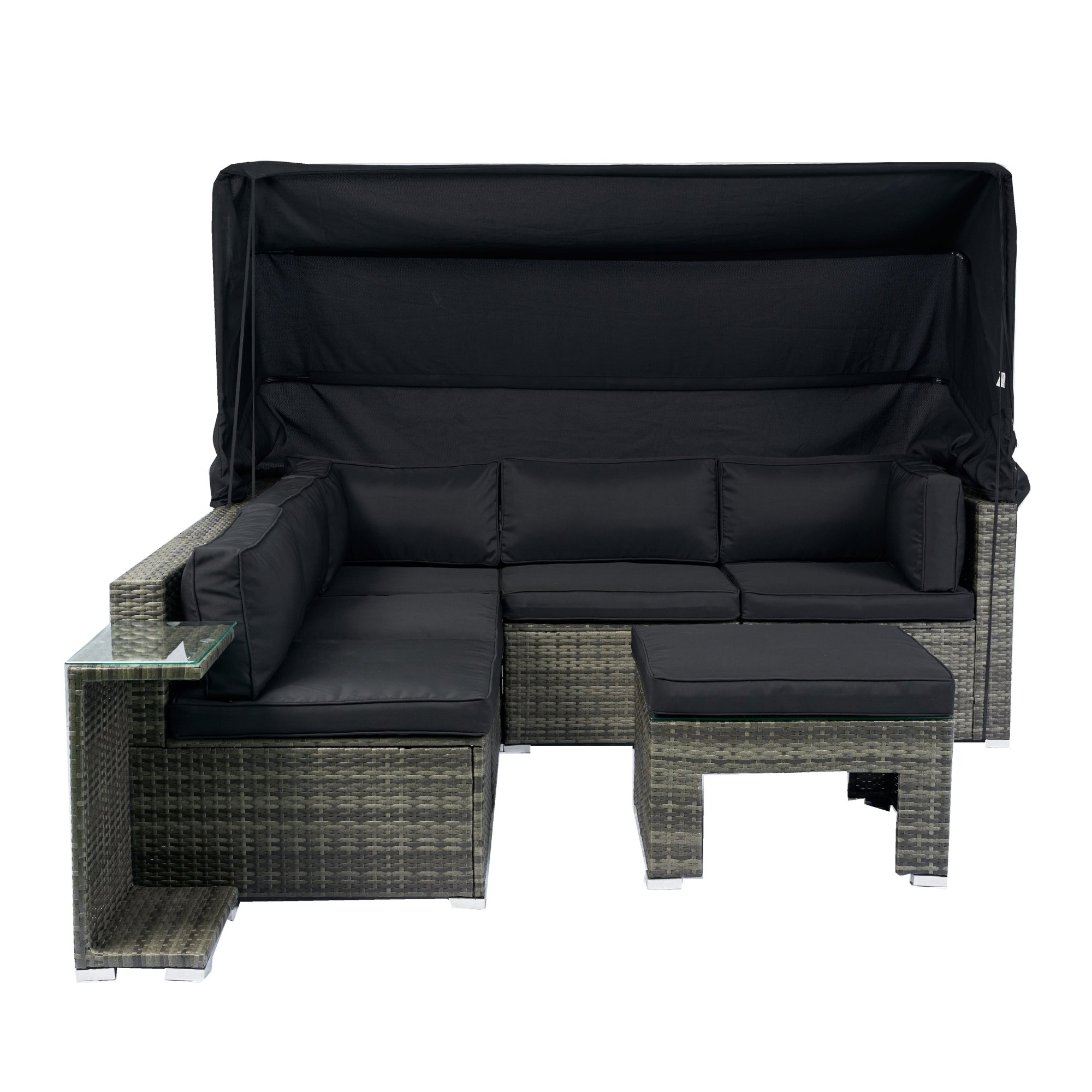 7 - Piece Patio Furniture Set w/Retractable Canopy Wicker Rattan Sectional Sofa Set - Tuesday Morning - Outdoor Furniture Sets