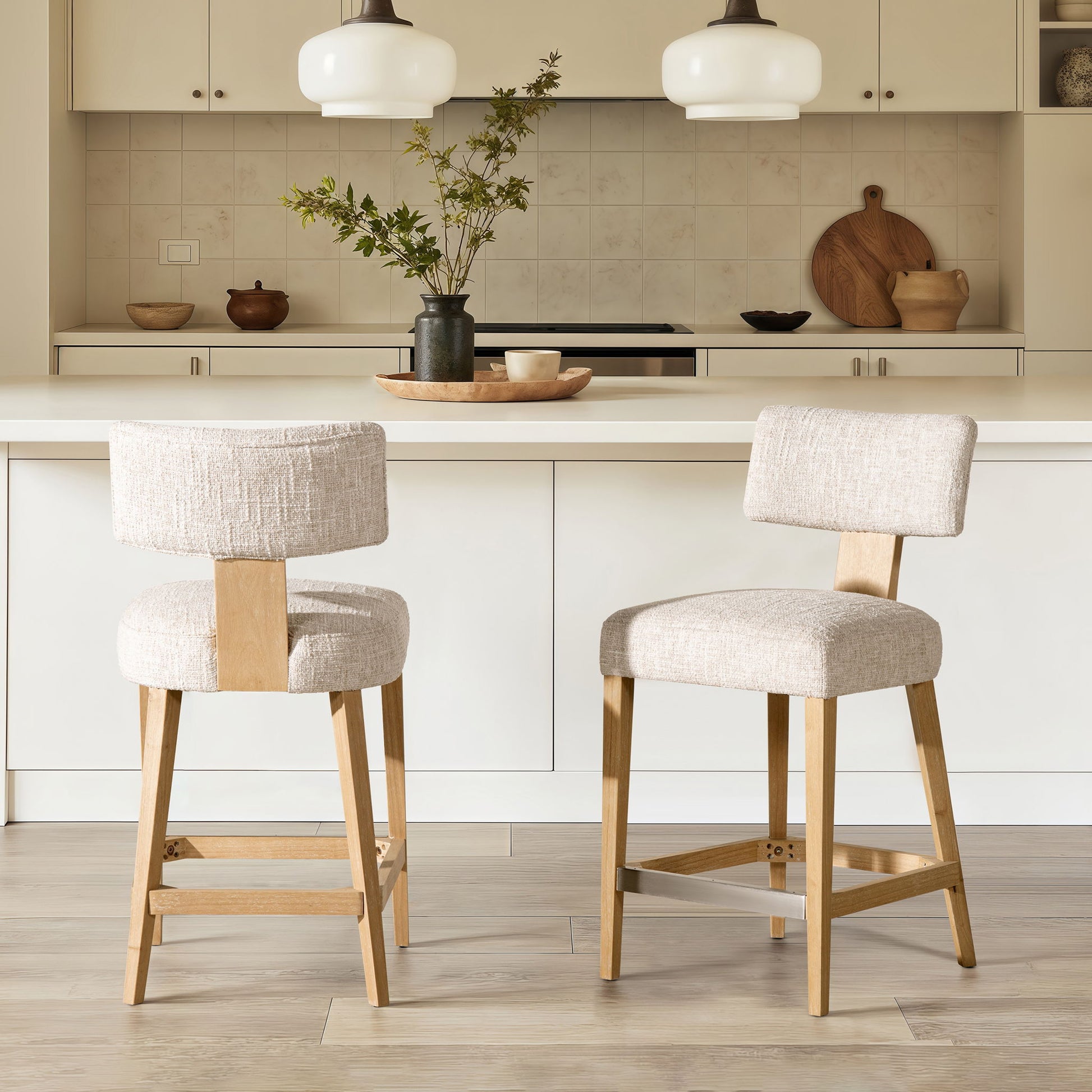 Penny - Round Arched Upholstered Counter Stool (Set of 2) - Travertine Beige - Best Buy Furniture