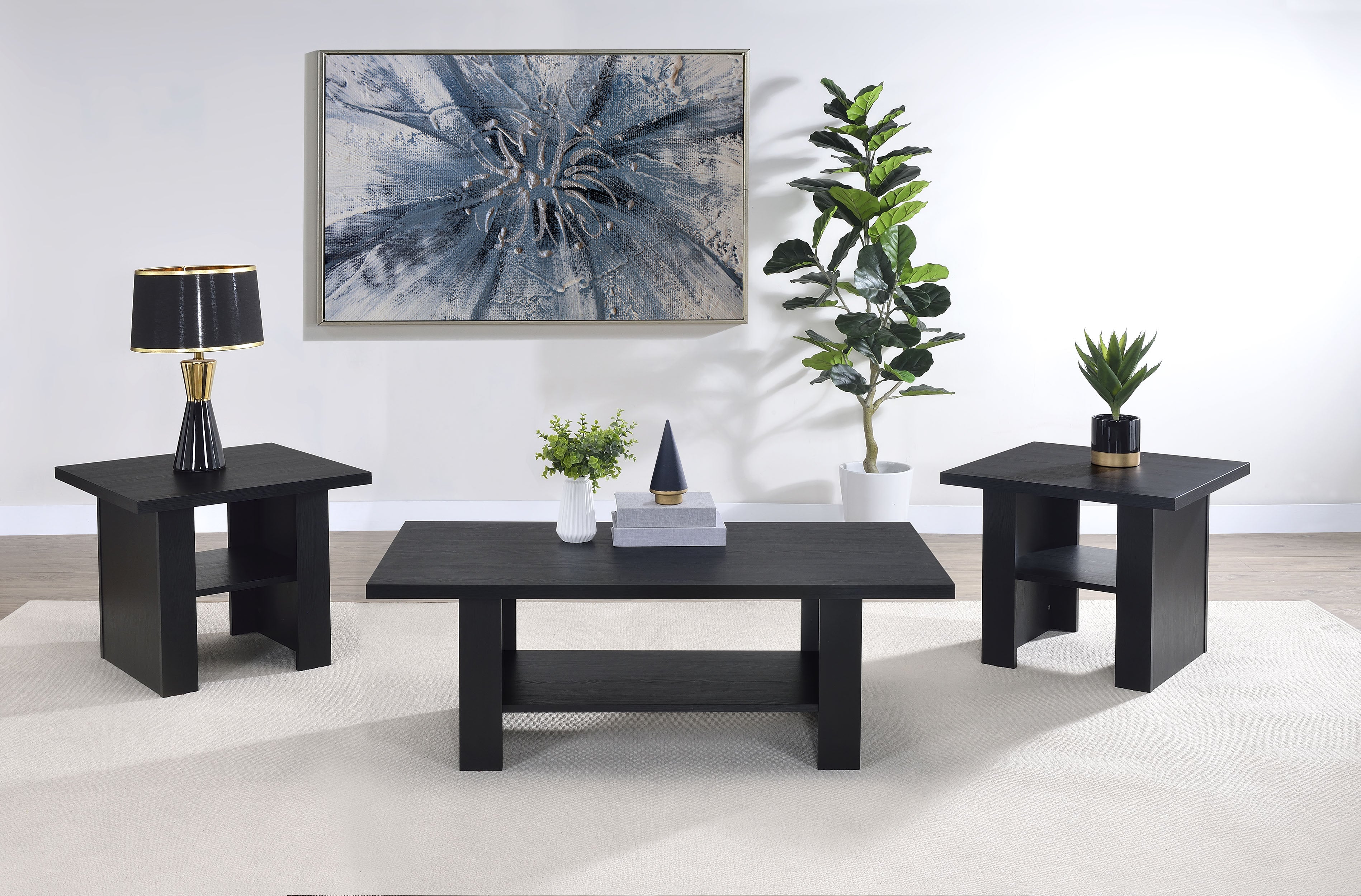 Rodez 3-piece Engineered Wood Coffee Table Set Black-CoasterEveryday