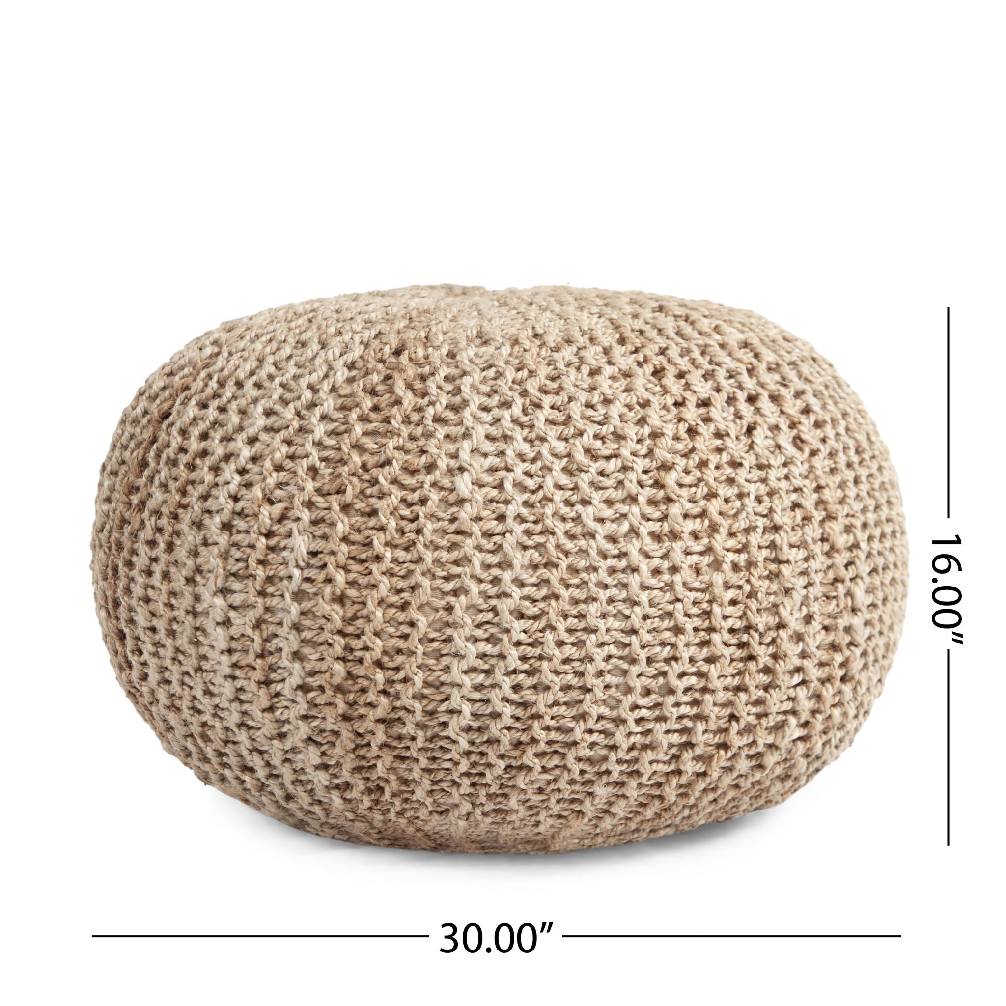 Handmade Jute Pouf With Cable Knit Pattern - Natural