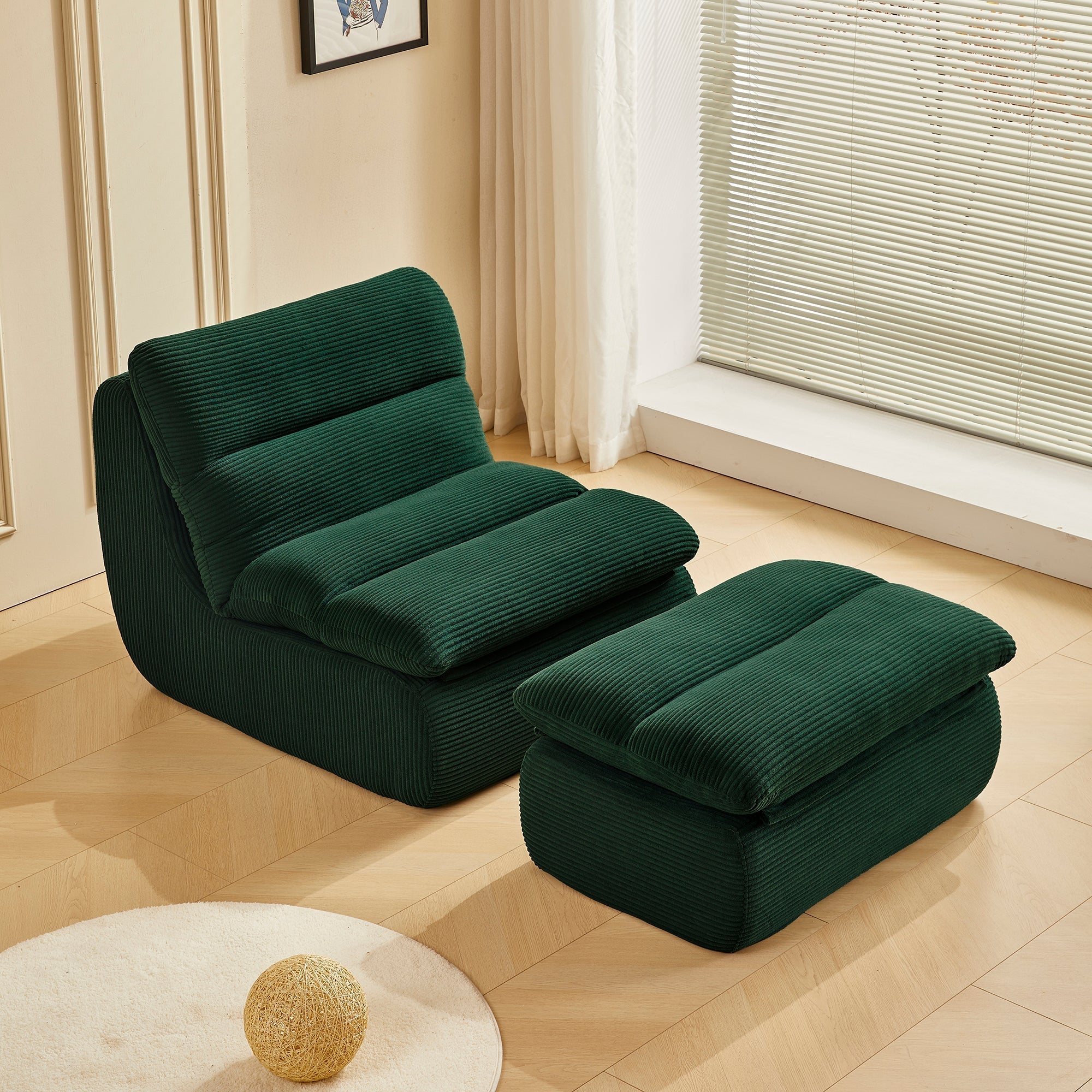 Modern Compressed Lounge Chair with Ottoman - Cozy Corduroy Recliner