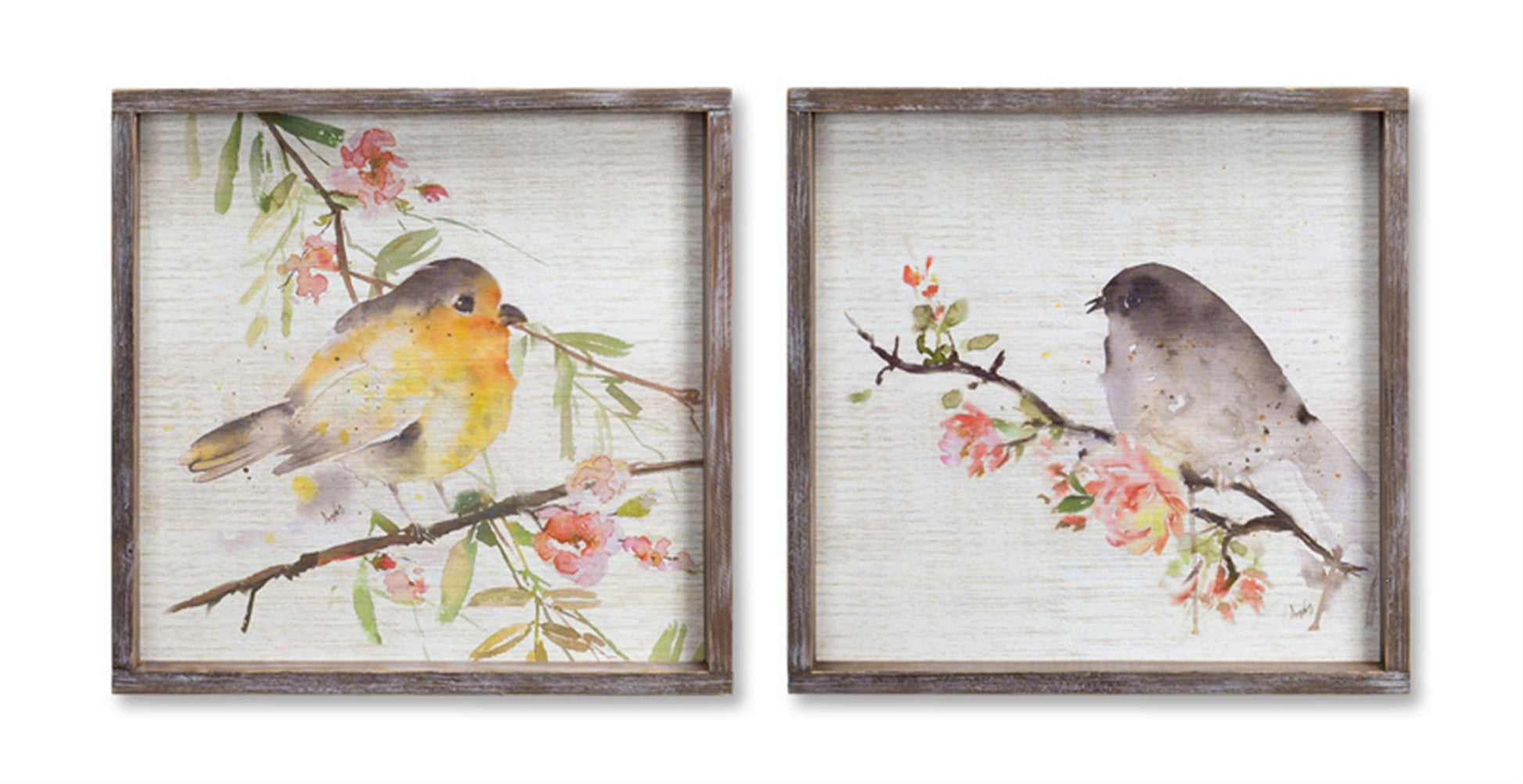 Wood-framed-watercolor-bird-plaque-(set-of-2)-Decorative-Plaques