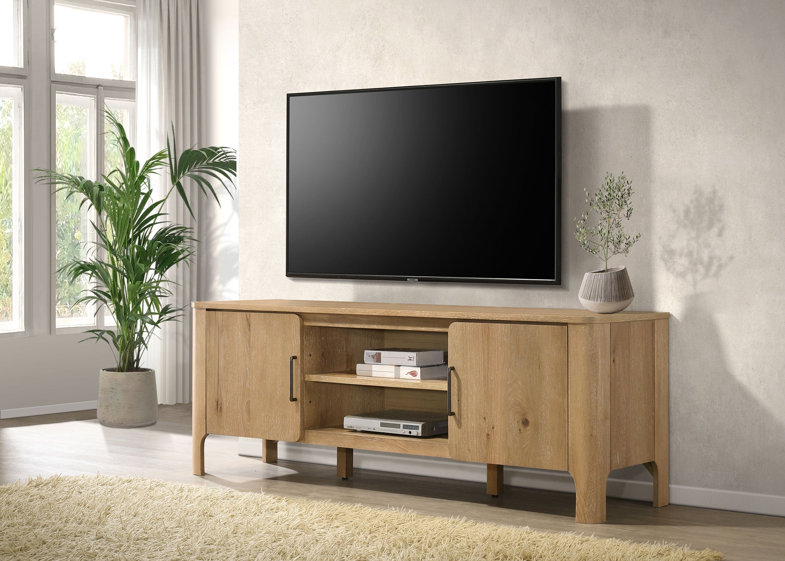 Rowe 65-inch 2-door Wood TV Stand Media Console Light Oak-