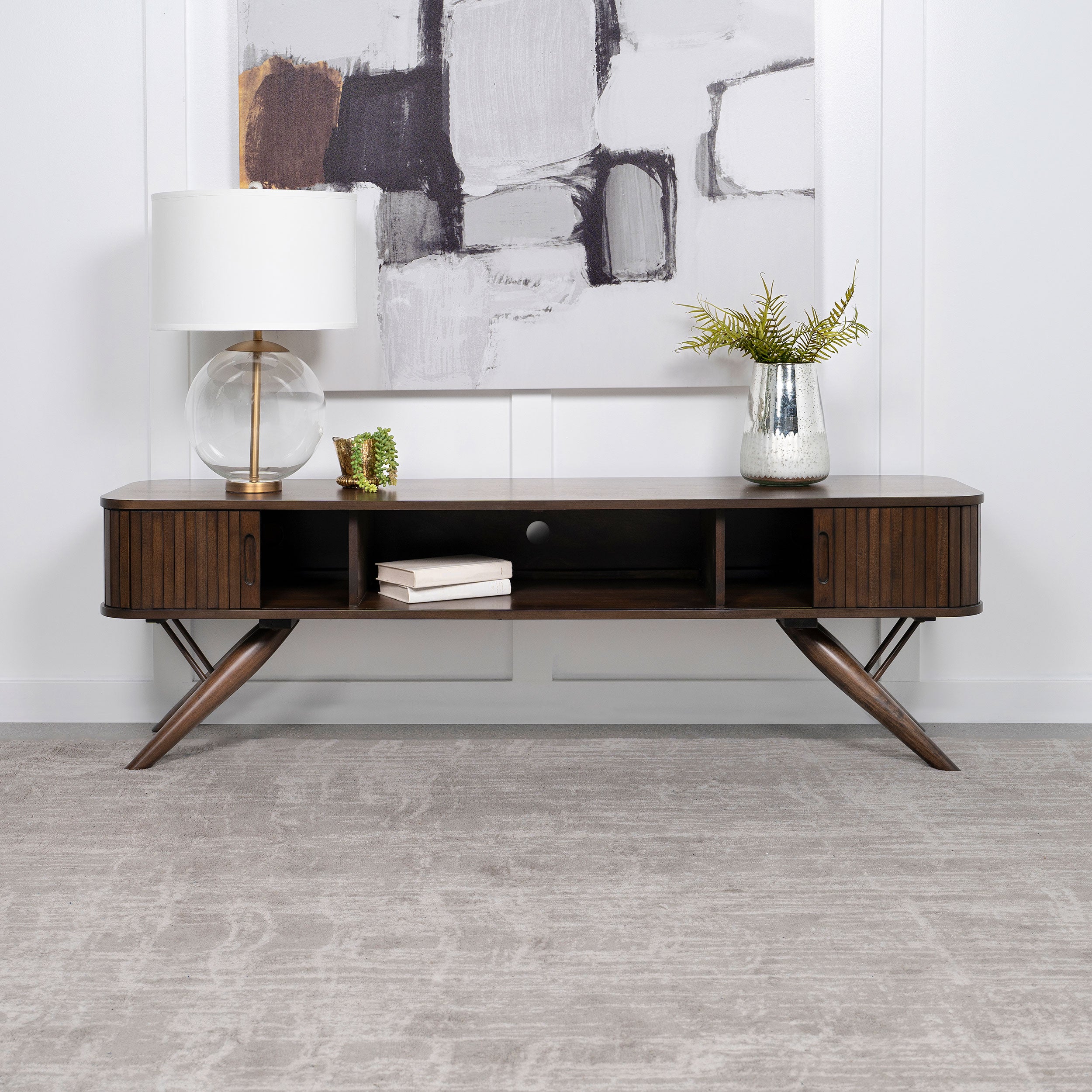 Valna Wood 71-inch TV Stand with Sliding Doors Walnut-