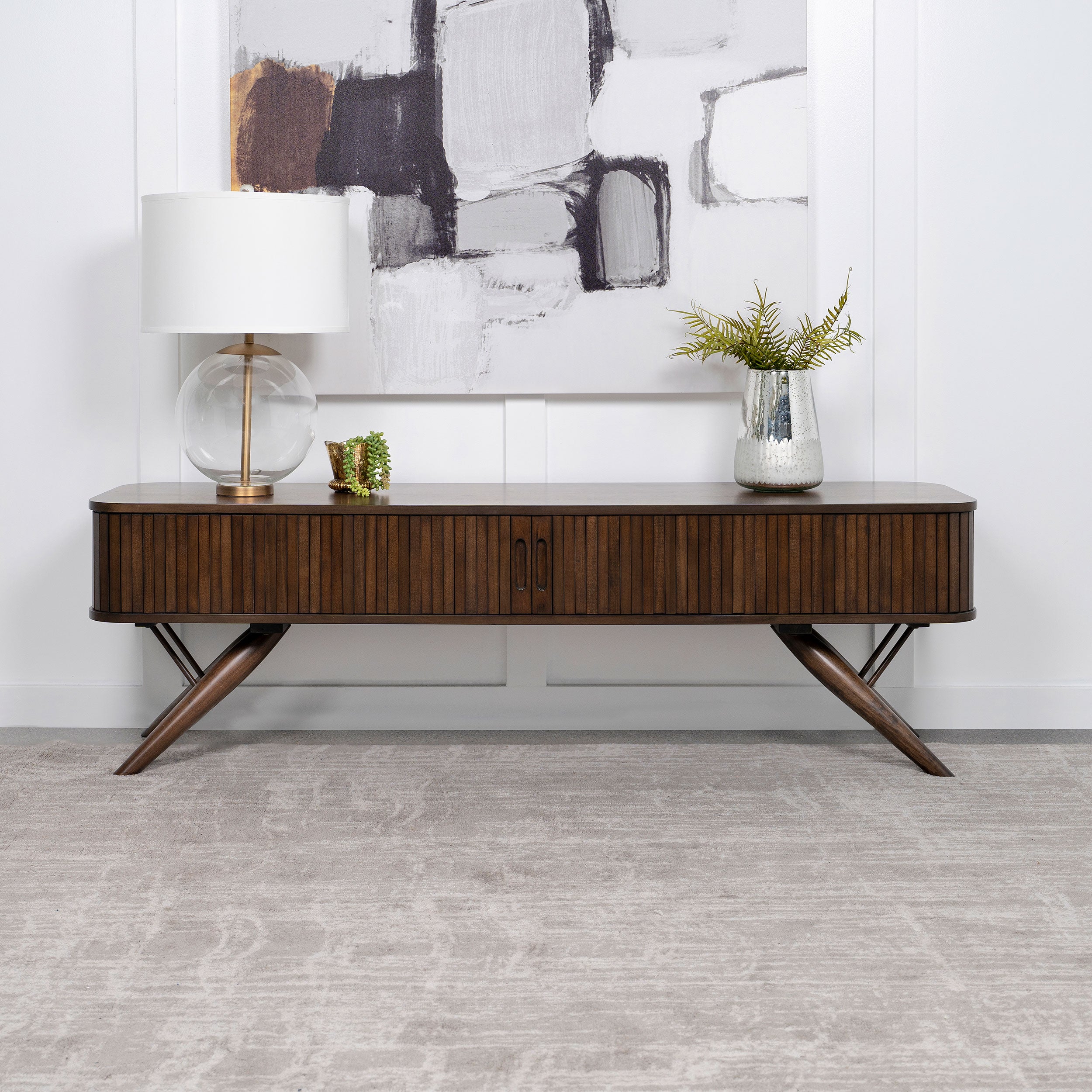 Valna Wood 71-inch TV Stand with Sliding Doors Walnut-