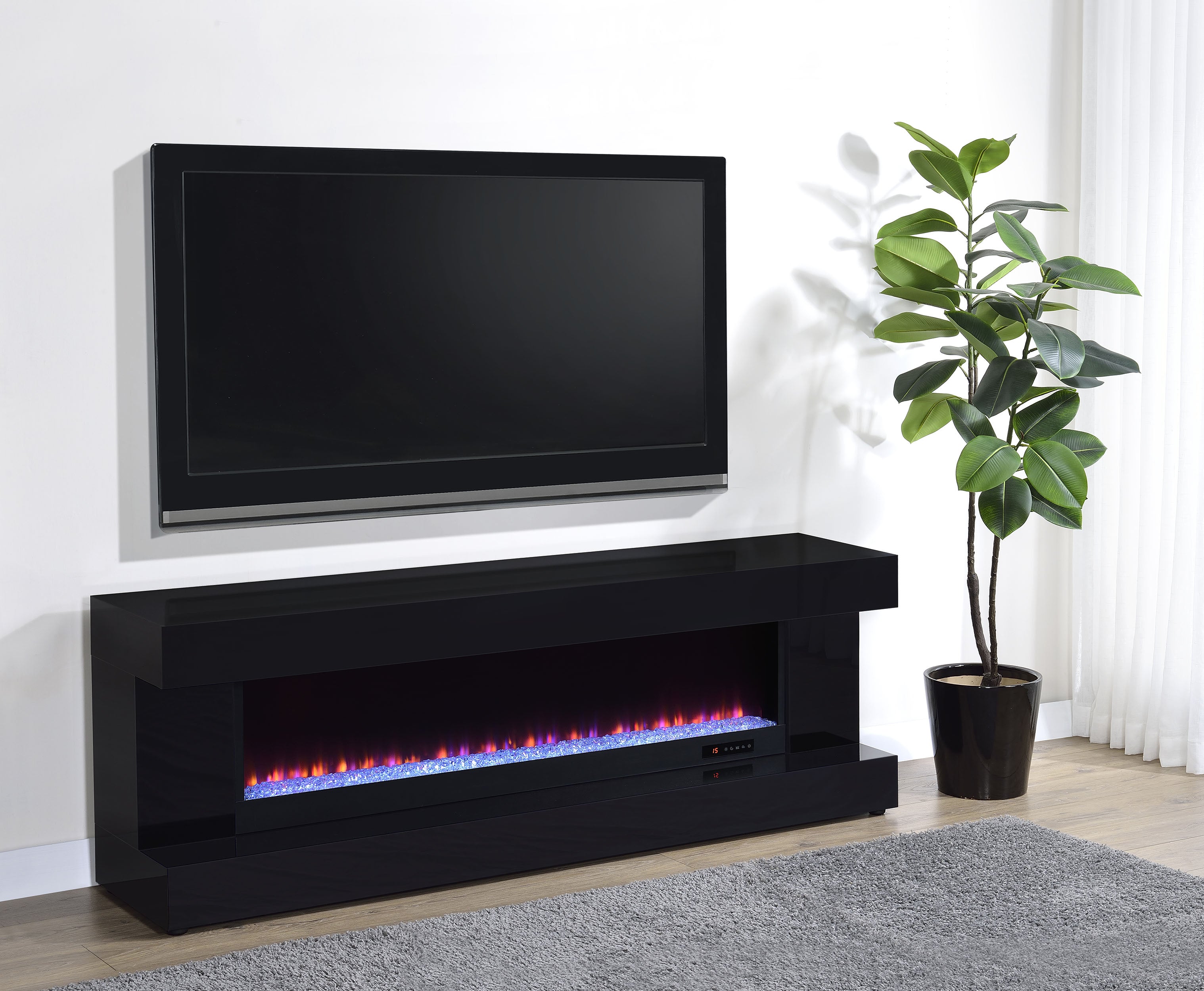 Mallory TV Stand Fireplace Console Bluetooth Speaker Black High Gloss-