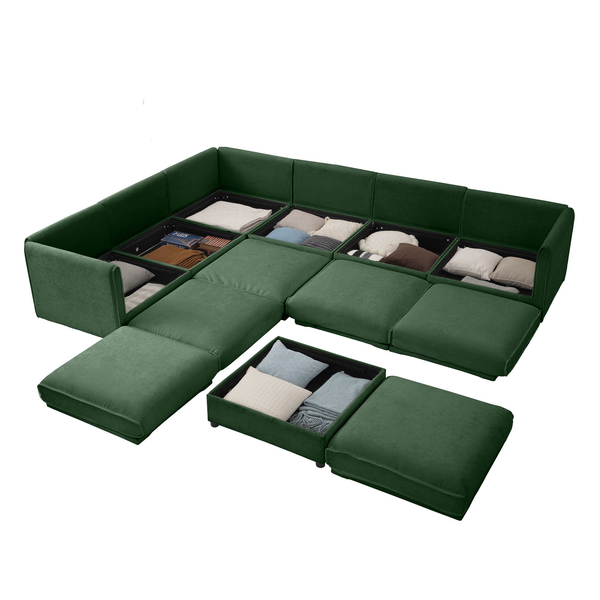 Contemporary Elegant White Chenille Sofa With Storage And Ottoman