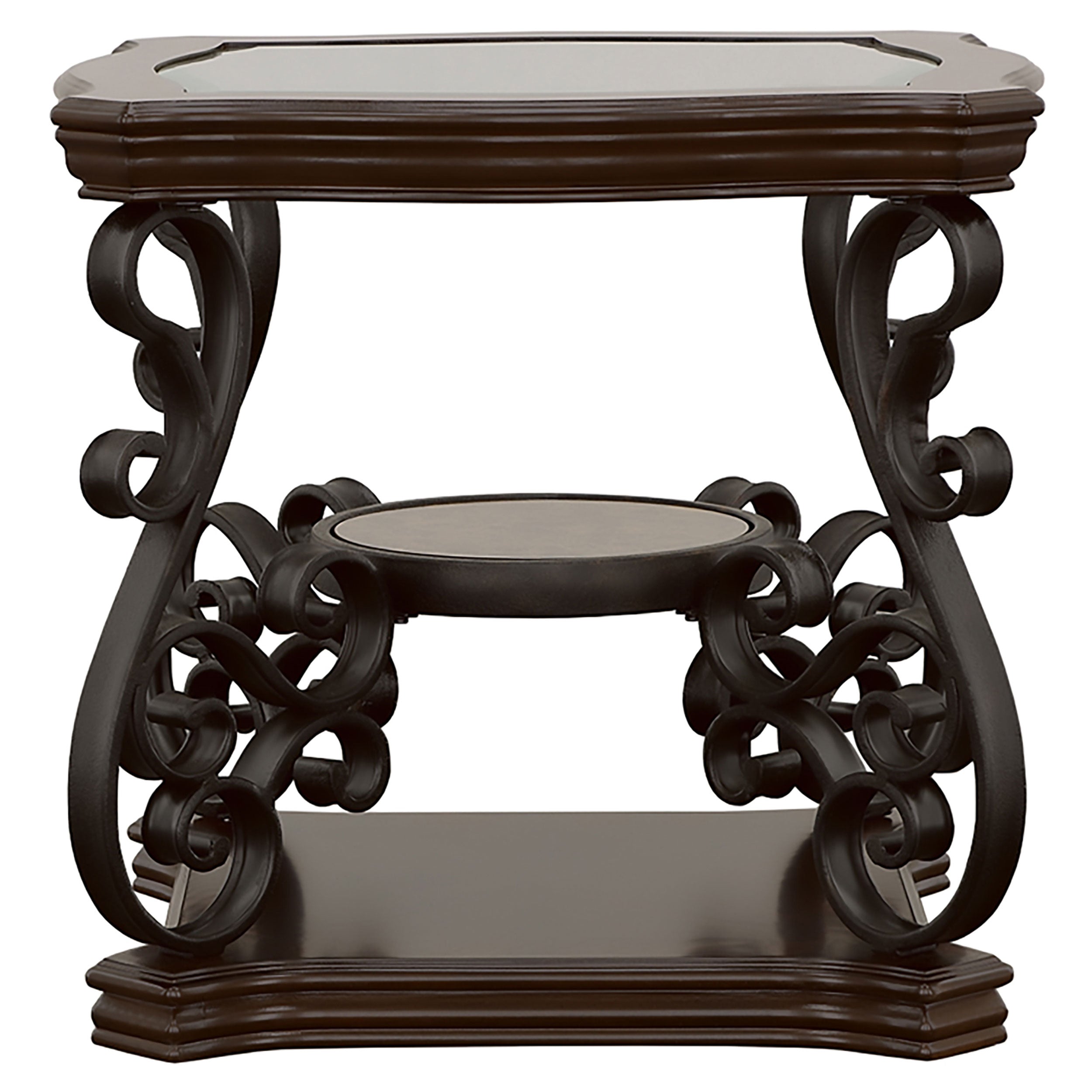 Laney 1-shelf Glass Top Square End Table Deep Merlot-CoasterEssence