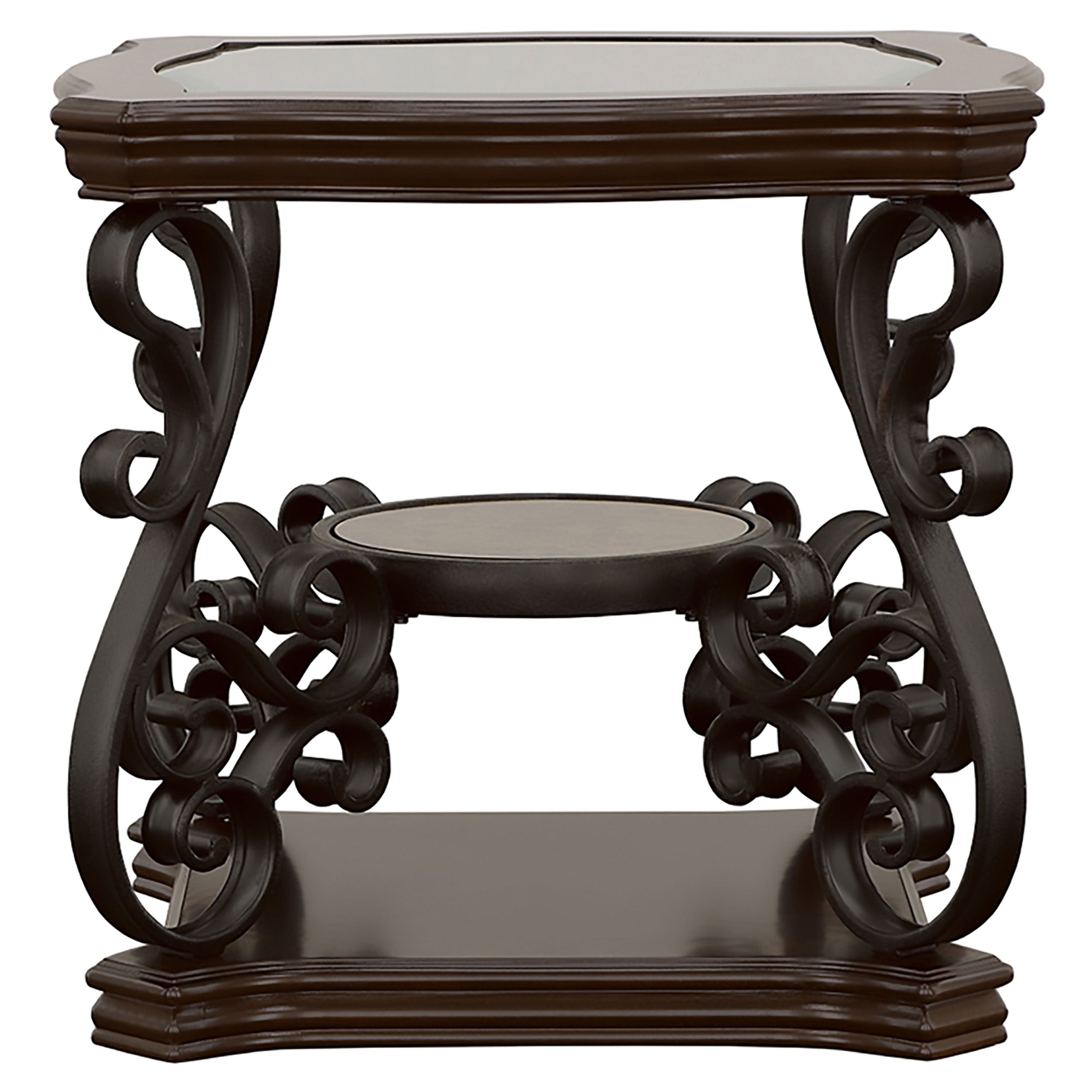 Laney 1-shelf Glass Top Square End Table Deep Merlot-CoasterEssence