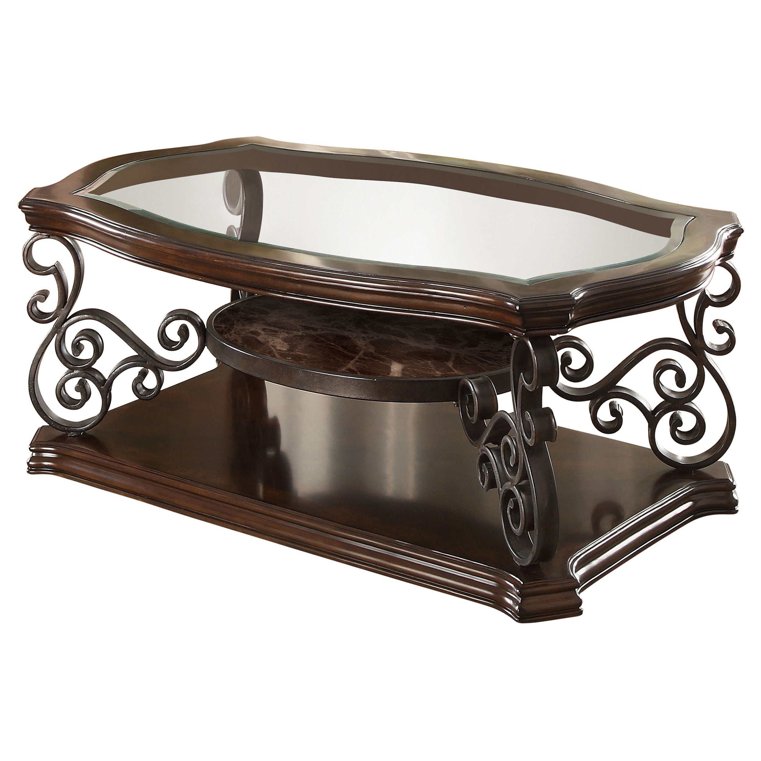 Laney 1-shelf Glass Top Rectangular Coffee Table Deep Merlot-CoasterEssence