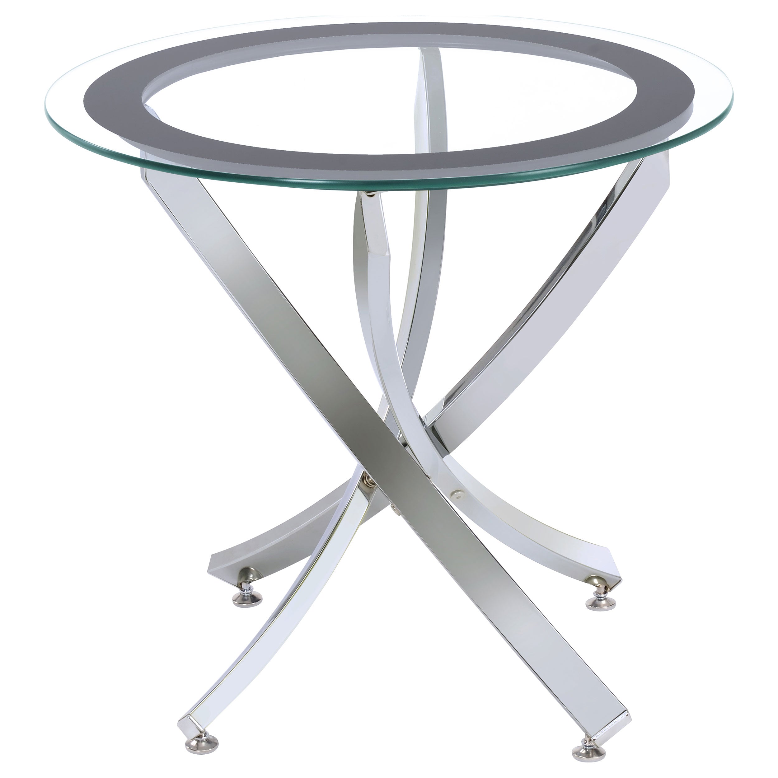 Brooke Round Glass Top Side End Table Metal Base Chrome-CoasterEssence