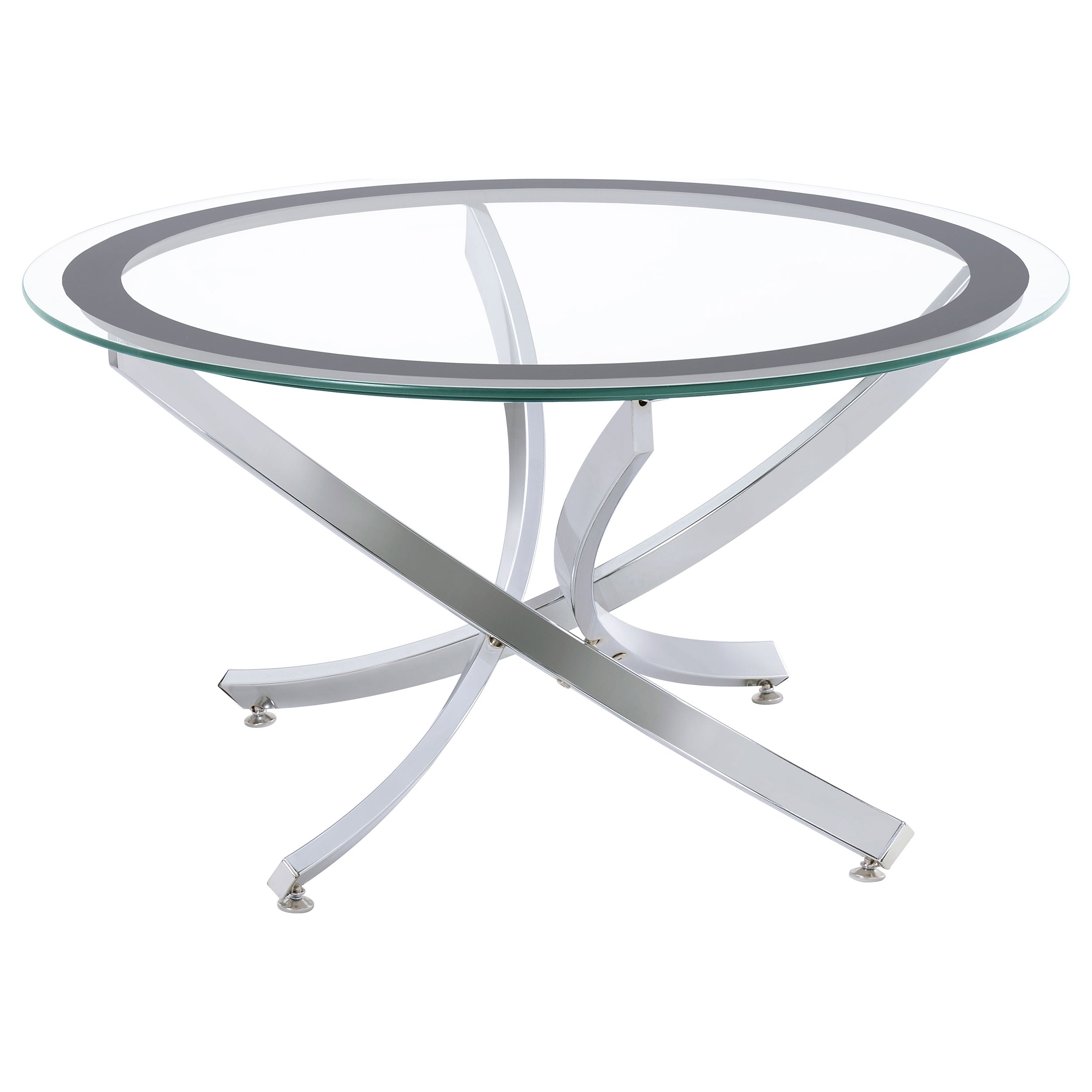 Brooke Round Glass Top Coffee Table Metal Base Chrome-CoasterEssence