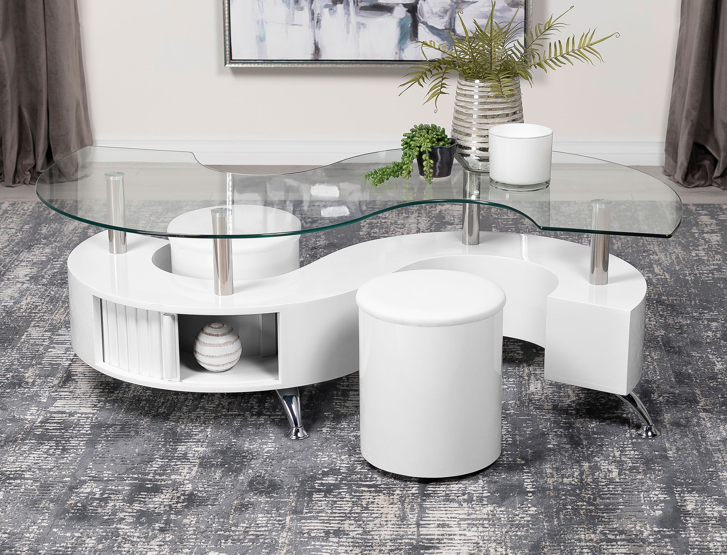 Buckley 3-piece Coffee Table and Stools Set White High Gloss-
