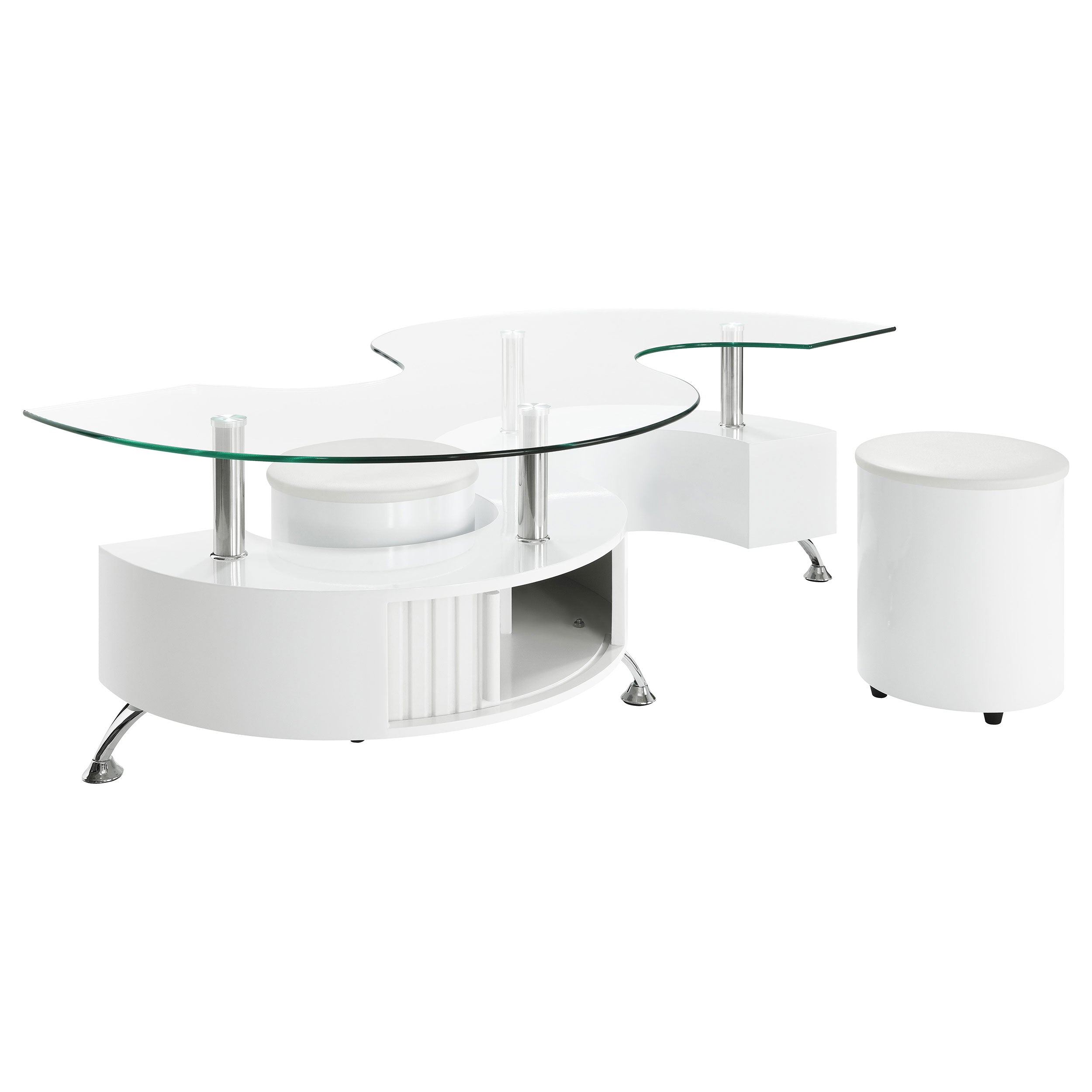 Buckley 3-piece Coffee Table and Stools Set White High Gloss-