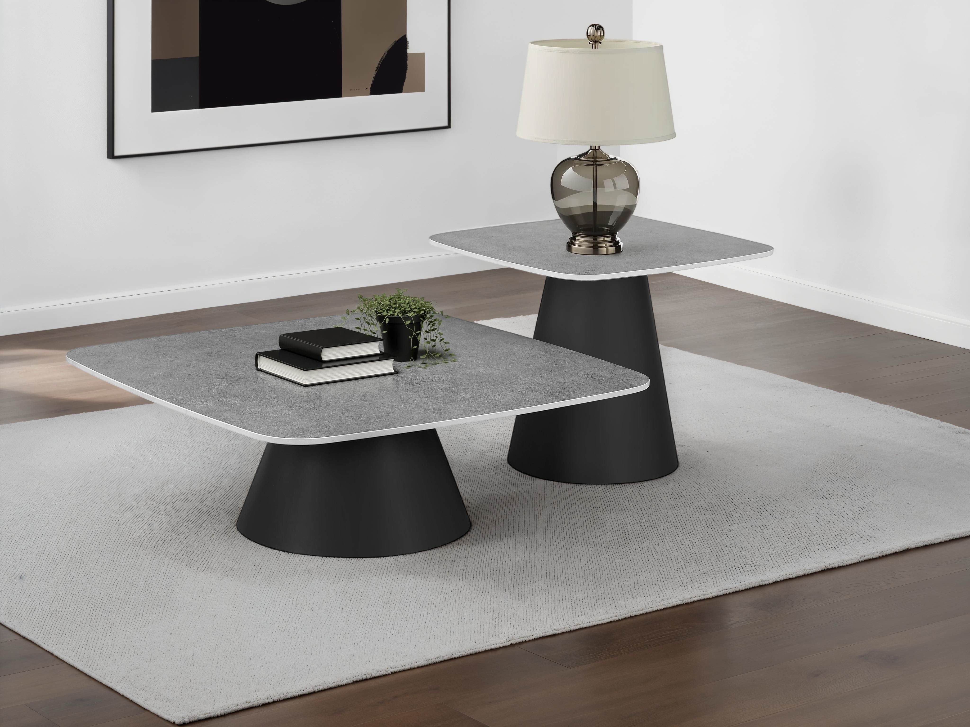 Eason 2-piece Cocktail Coffee Table Set Concrete and Black-
