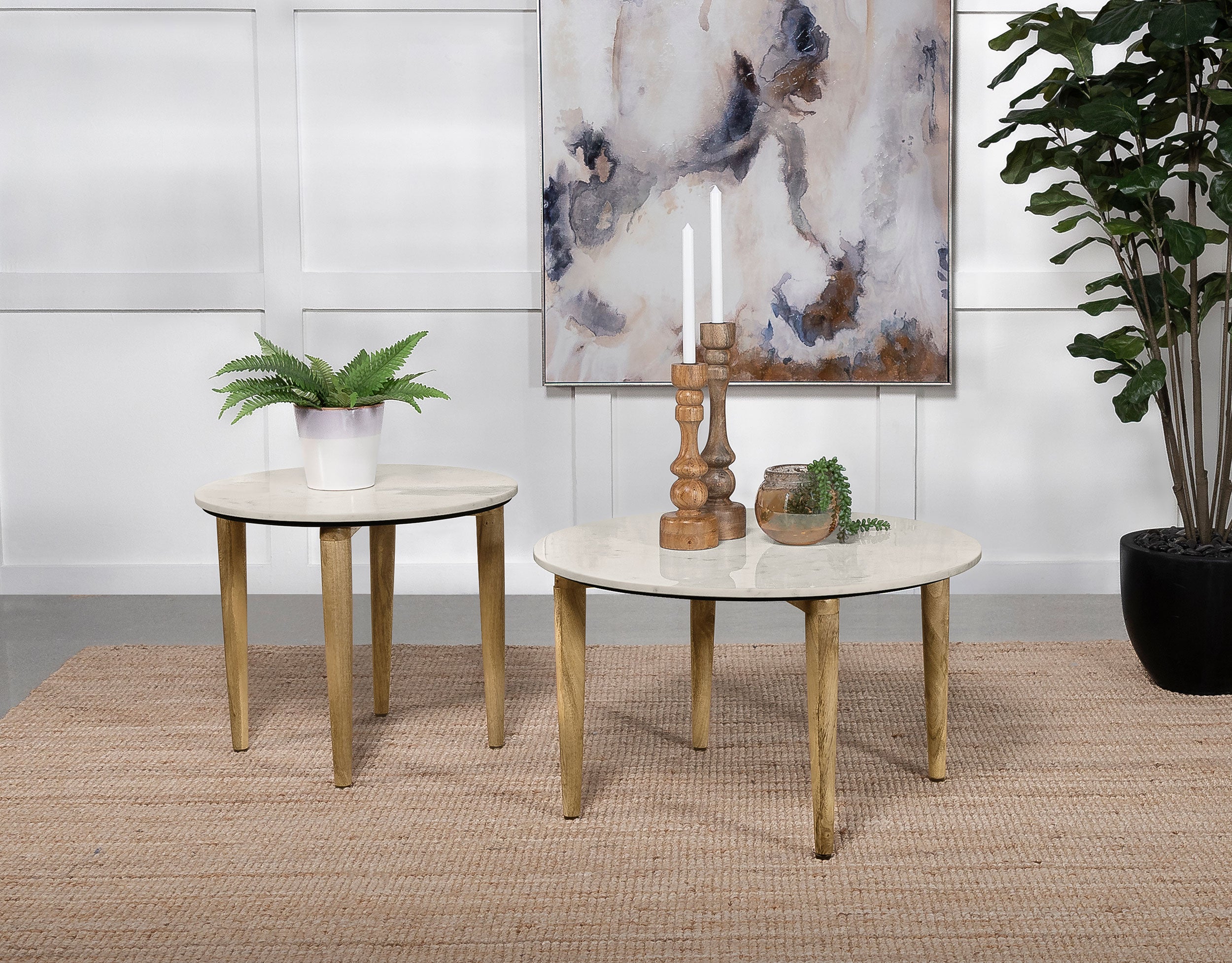 Aldis Round Marble Top Coffee Table White and Natural-