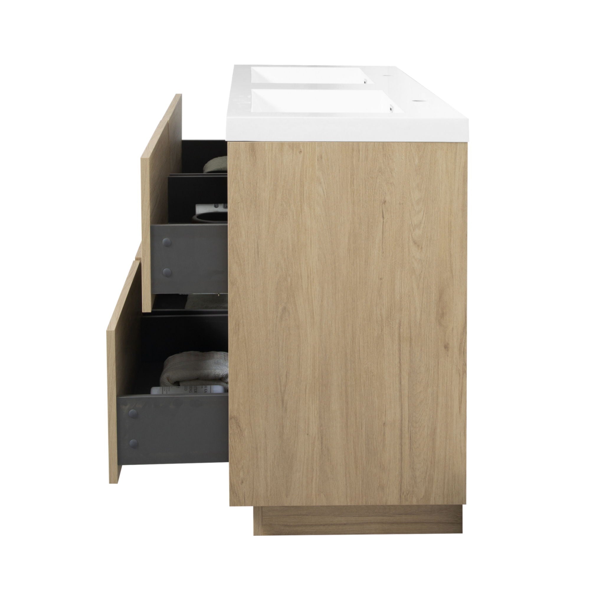 Bathin Freestanding Bathroom Vanity With Double Sinks, Bathroom Storage Vanity Cabinet With Stone Resin Countertop And Soft Close Drawers