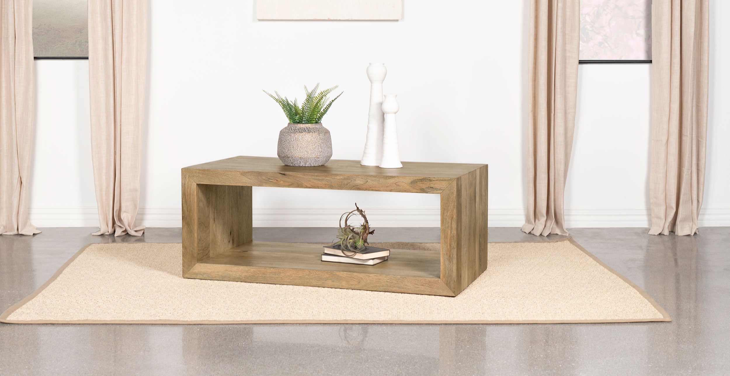 Benton Rectangular Solid Wood Coffee Table Natural-