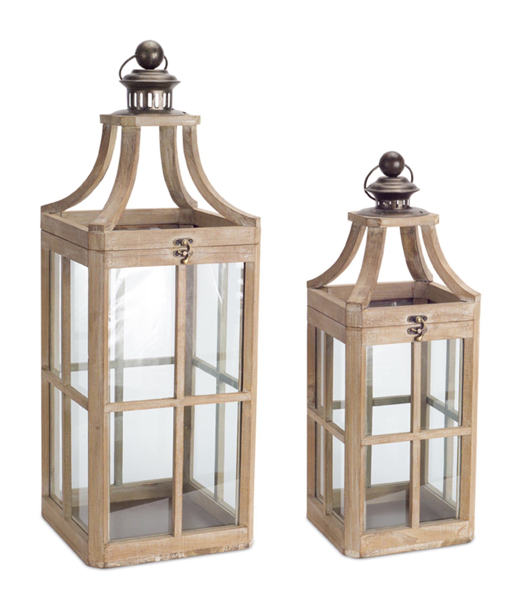 Modern-Wood-Lantern-with-Curved-Top-(Set-of-2)-Outdoor-Lighting