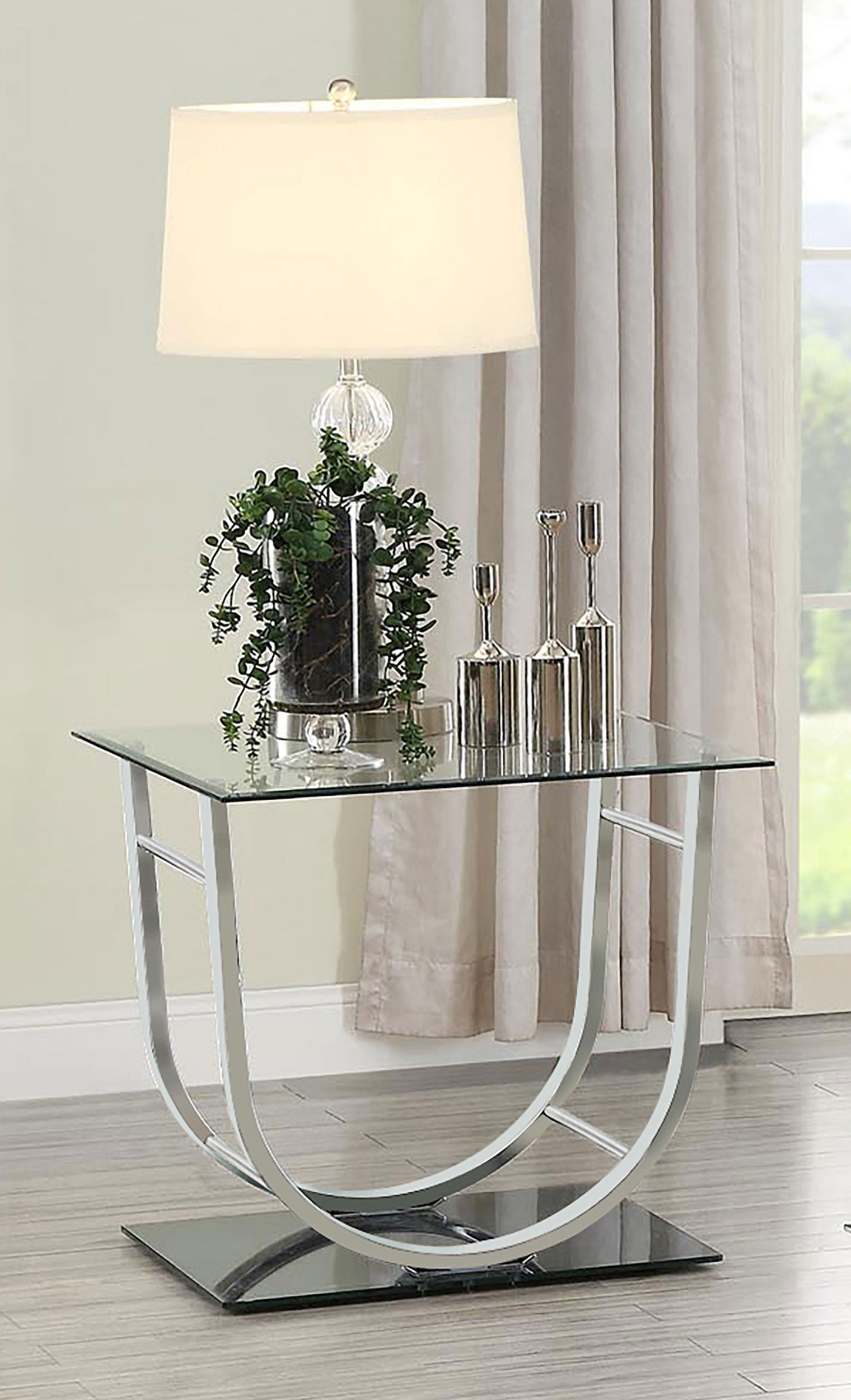 Danville Square U-Shaped Glass Top Side End Table Chrome-CoasterEssence