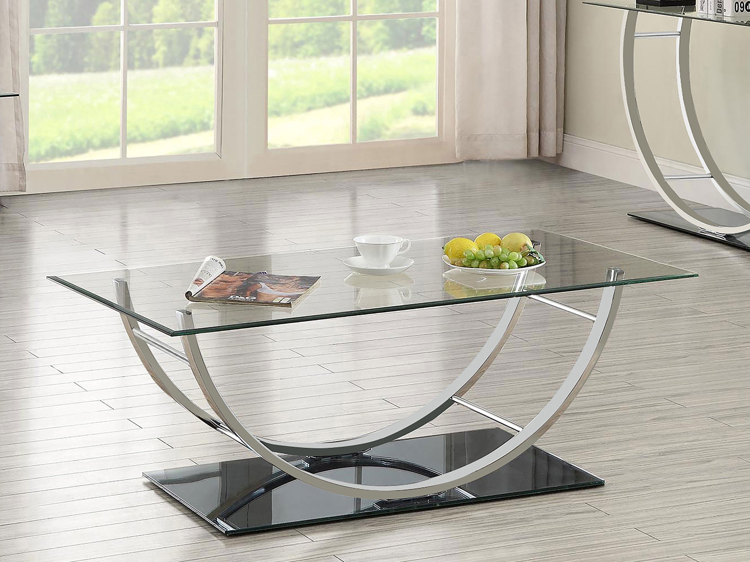 Danville Rectangular U-Shaped Glass Top Coffee Table Chrome-CoasterEssence