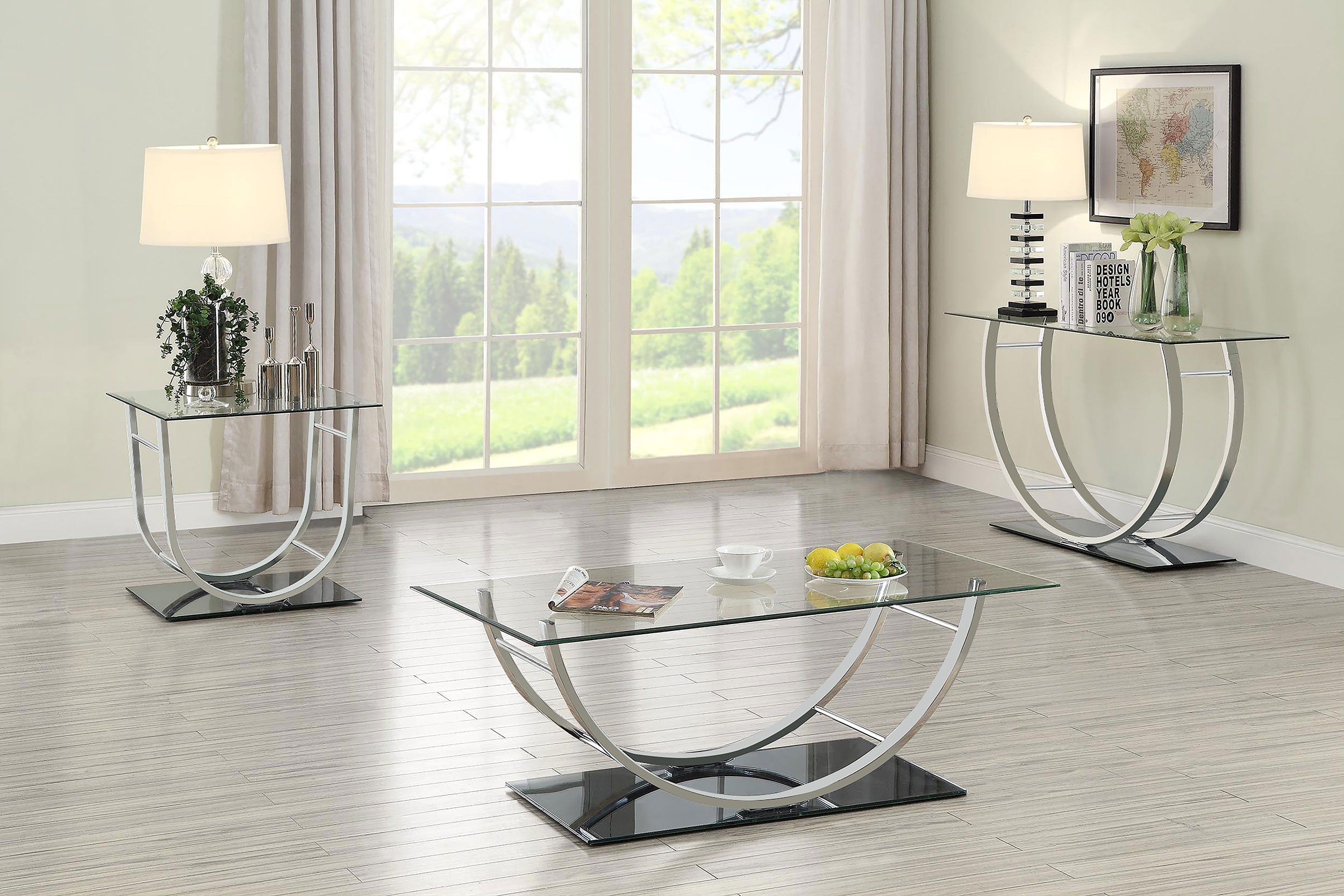 Danville U-shaped Glass Top Entryway Console Table Chrome-CoasterEssence
