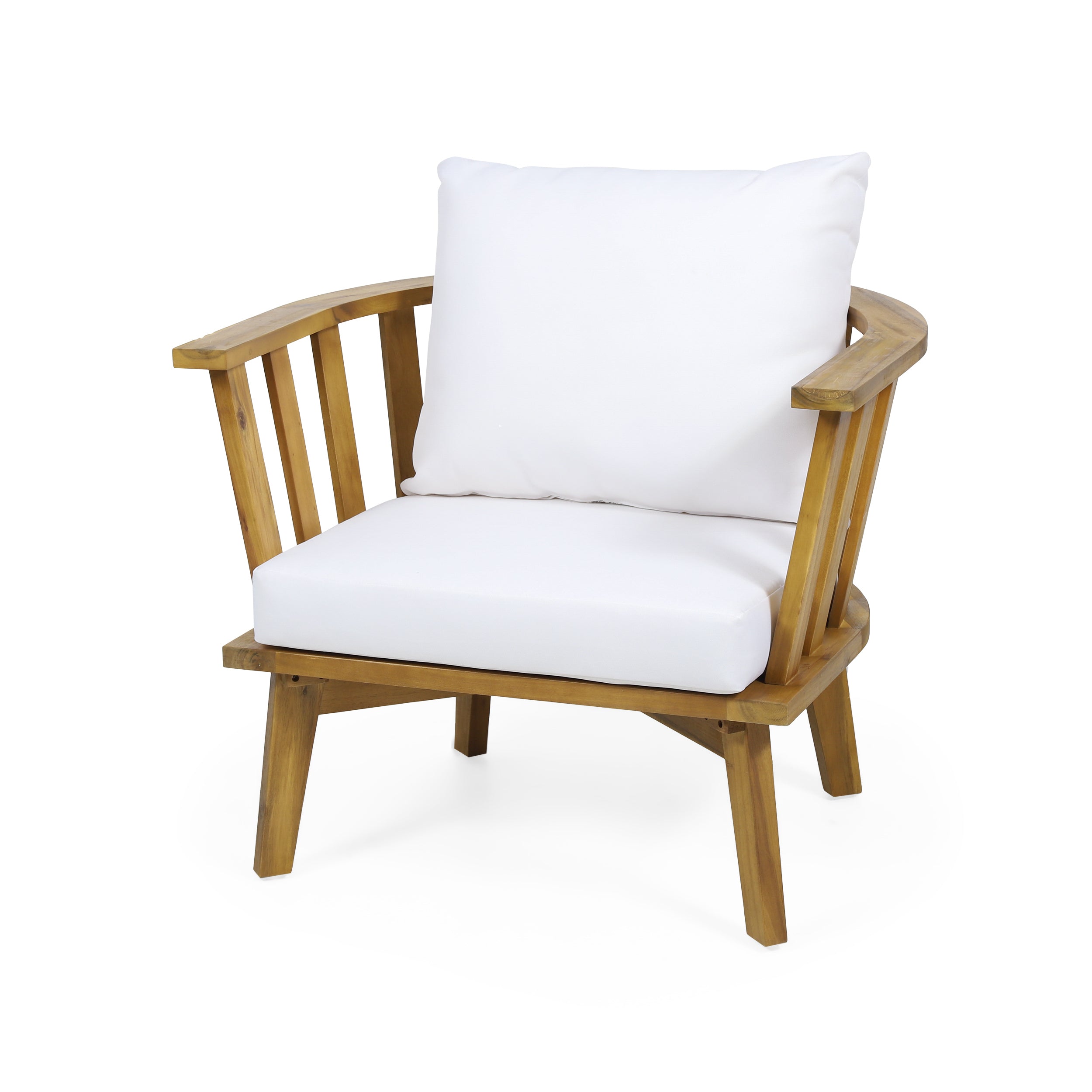 Outdoor Club Chair with Curved Backrest and Acacia Wood Frame