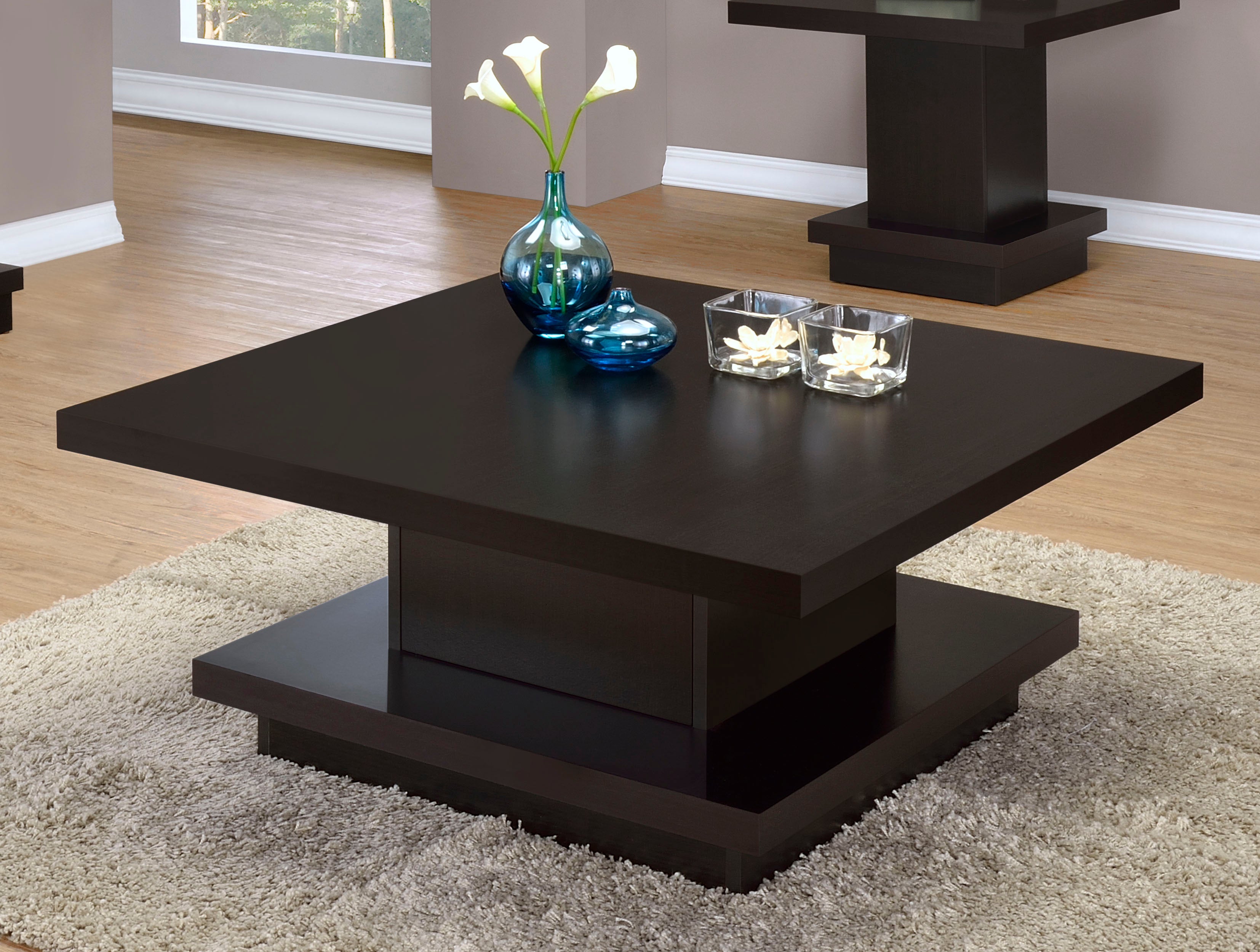 Reston Square Engineered Wood Coffee Table with Casters Cappuccino-CoasterEveryday