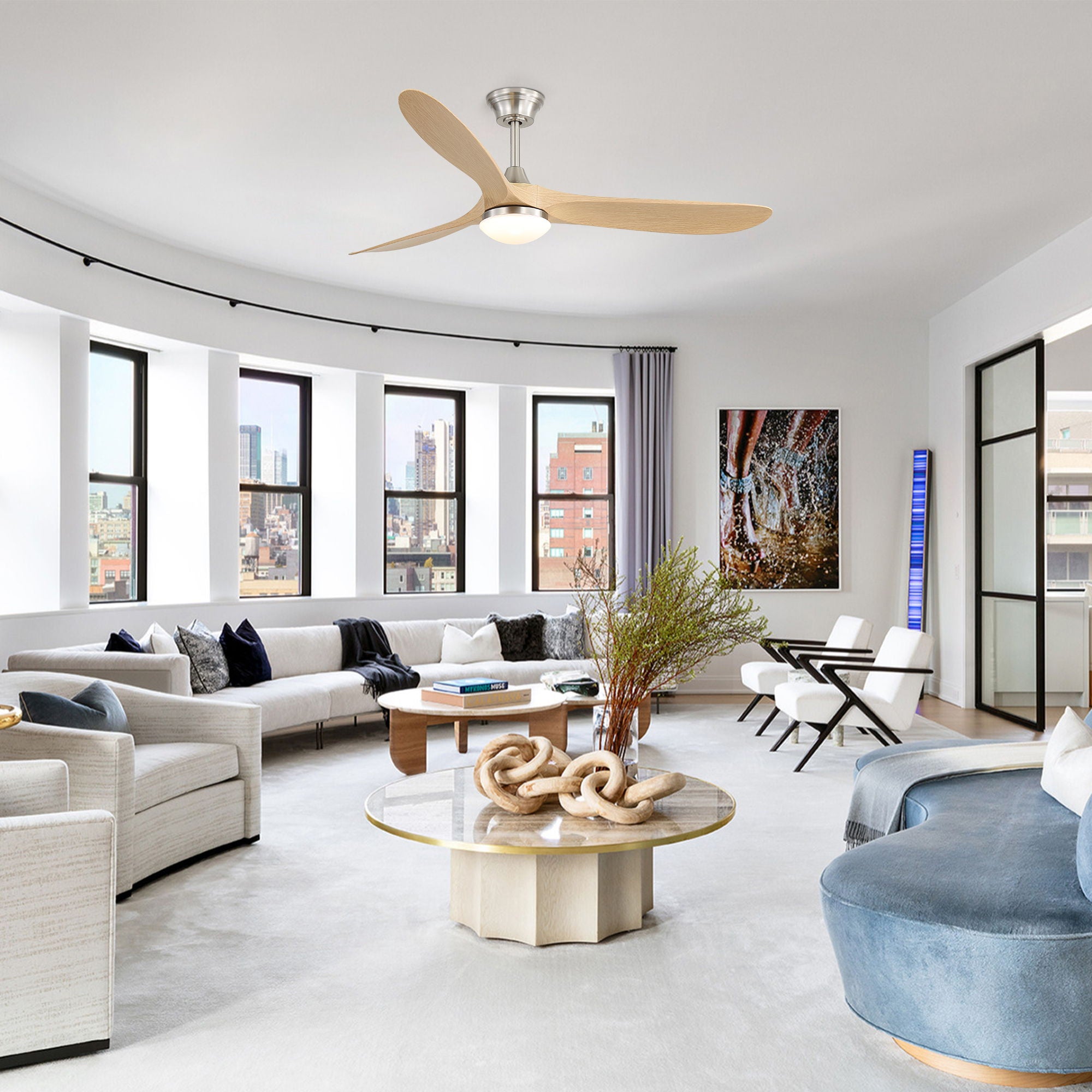 Smart Ceiling Fan With Lights, 3 Blades, Reversible Quiet DC Motor For Indoor