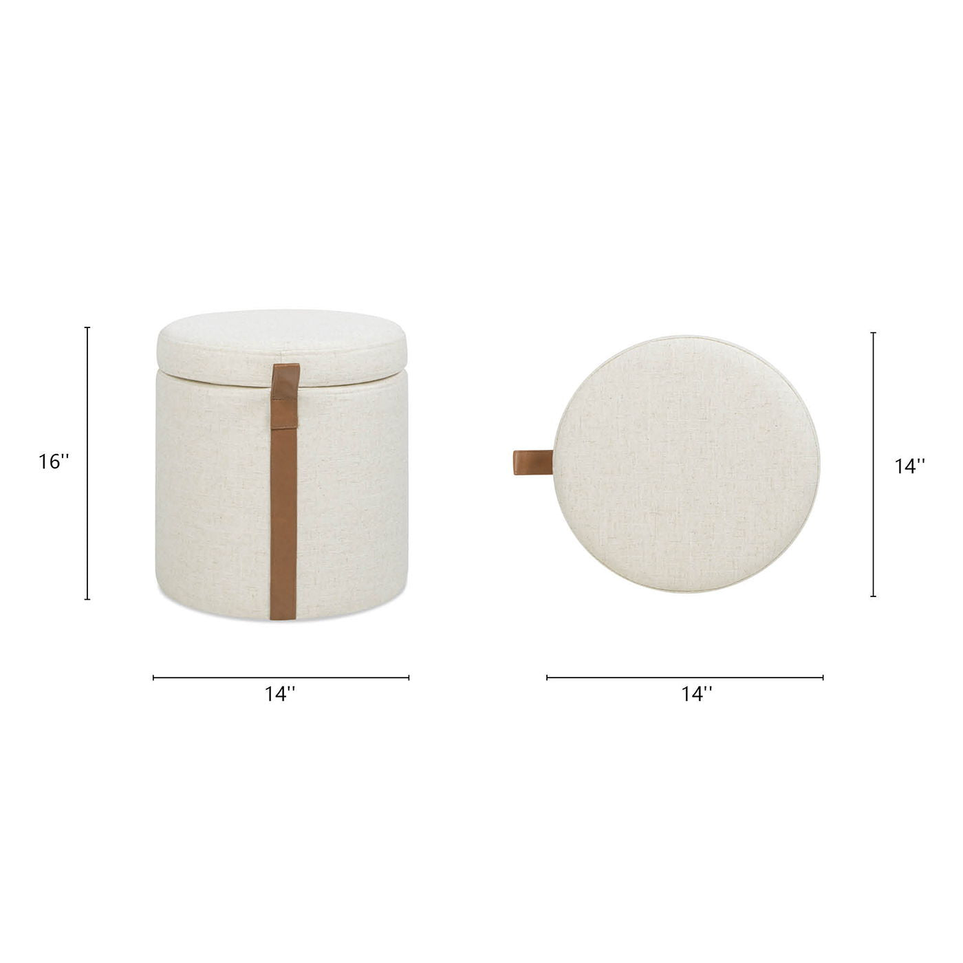 Brandy - Round Upholstered Storage Ottoman With Leather Accent