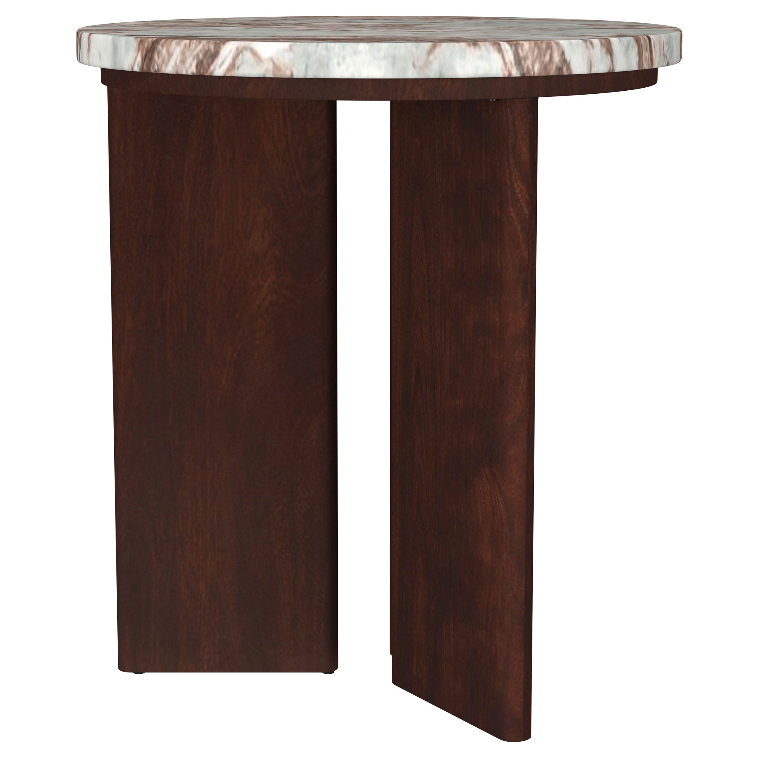 Jenna Round Marble Top Mango Wood Side End Table Brown-