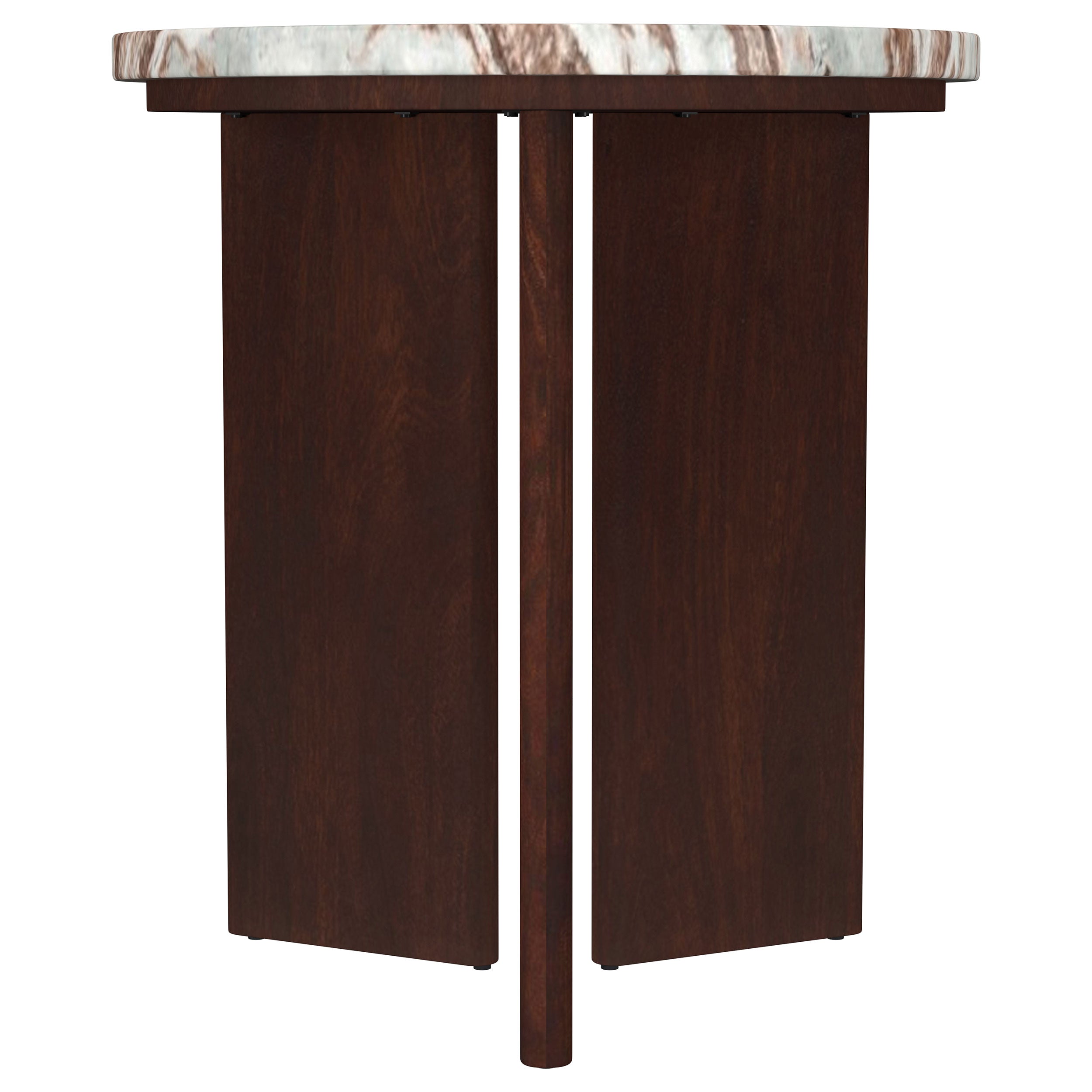 Jenna Round Marble Top Mango Wood Side End Table Brown-