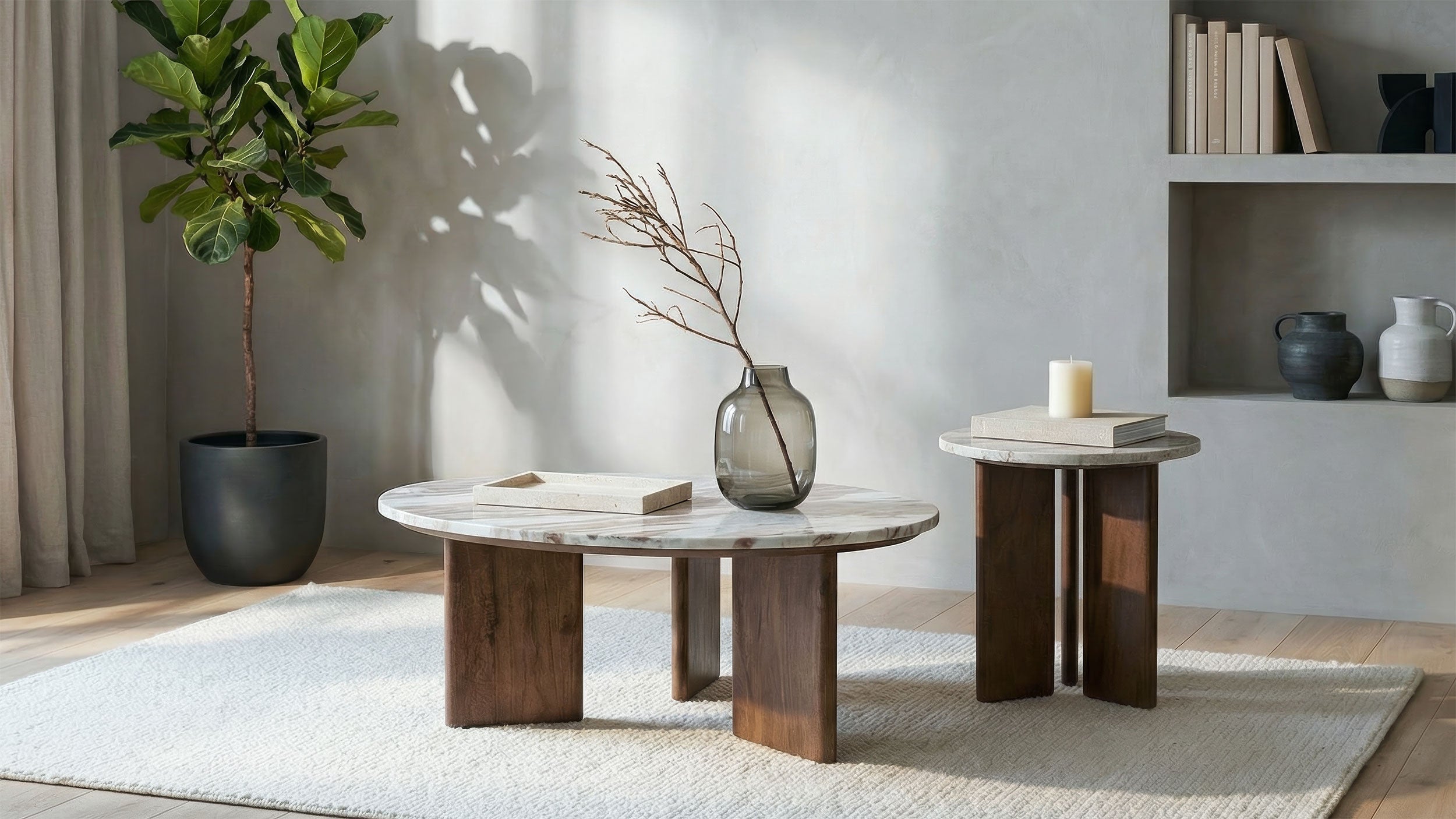 Jenna 35-inch Round Marble Top Cocktail Coffee Table Brown-