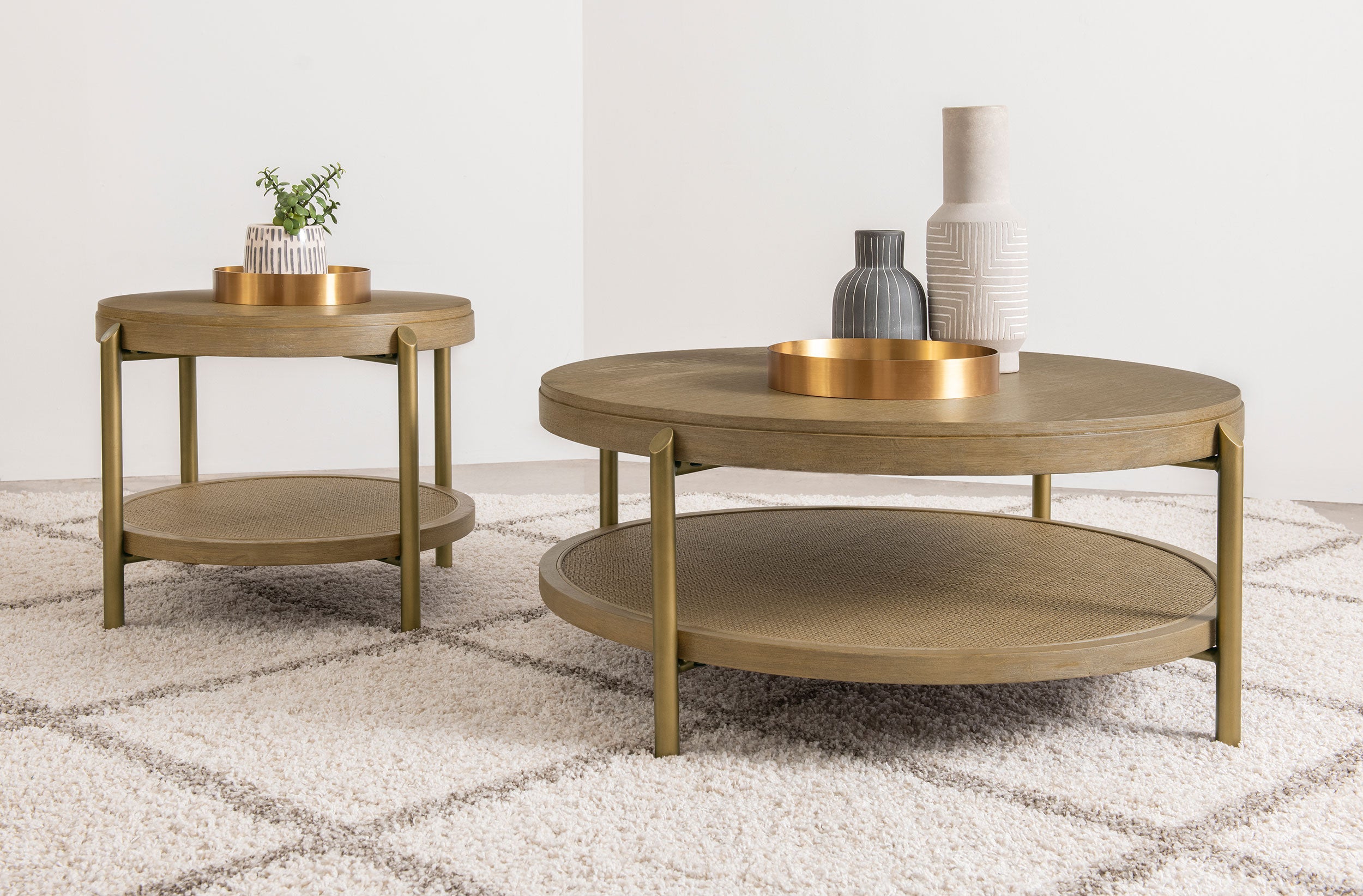 Arini Round End Side Table With Storage Shelf Sand Wash-