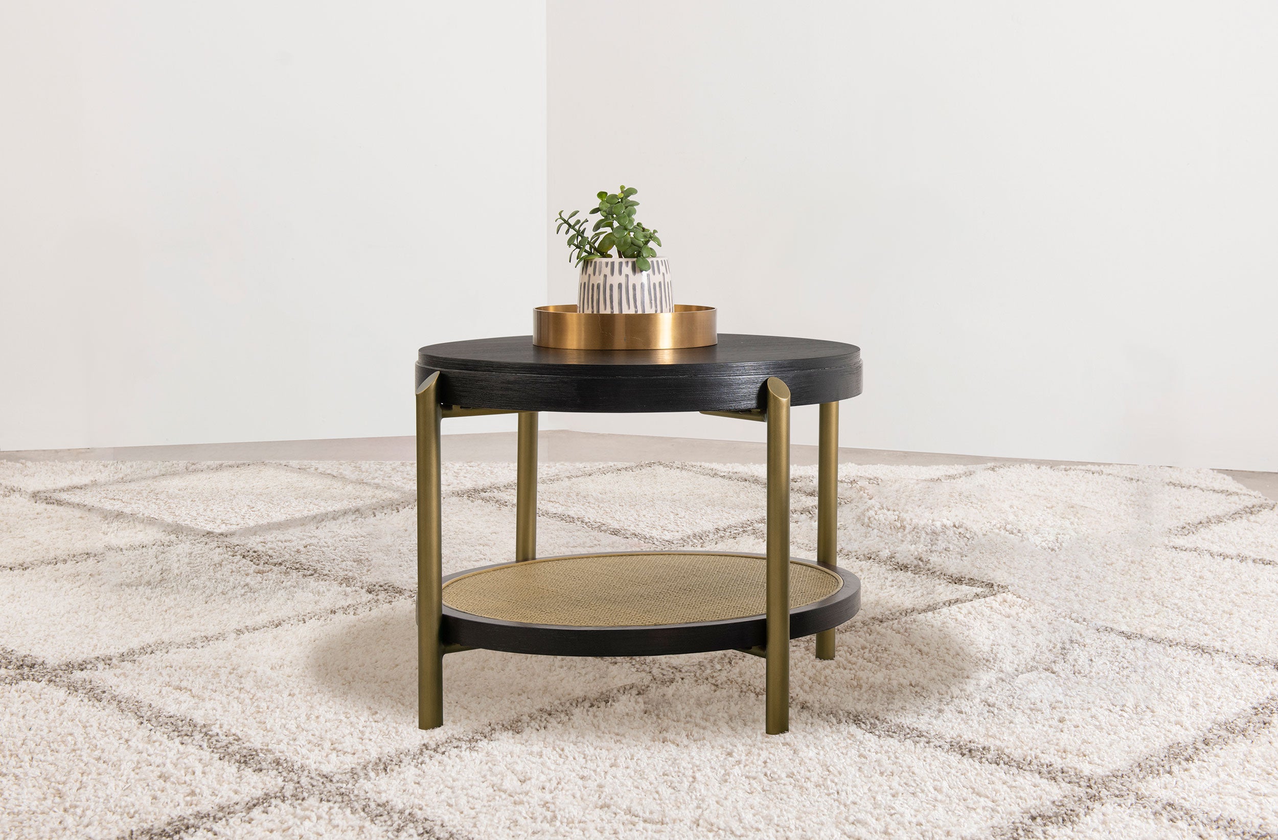 Arini Round End Side Table With Storage Shelf Black-
