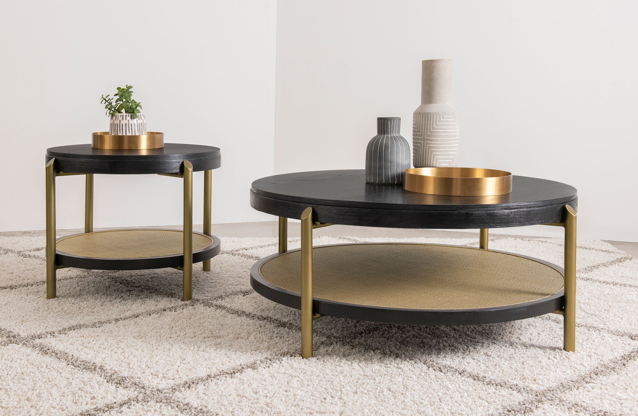 Arini Round End Side Table With Storage Shelf Black-