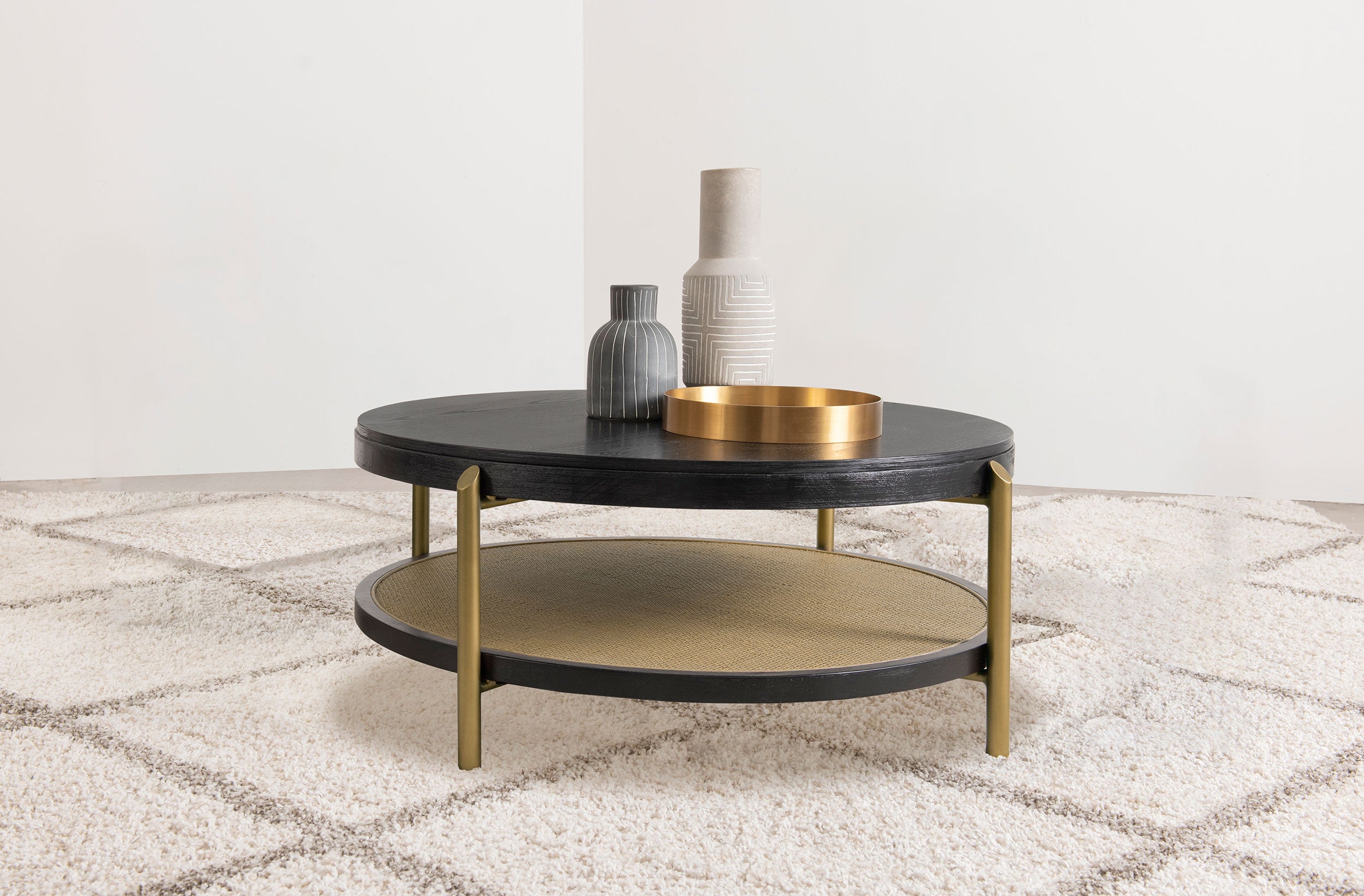 Arini Round Coffee Table With Storage Shelf Black-