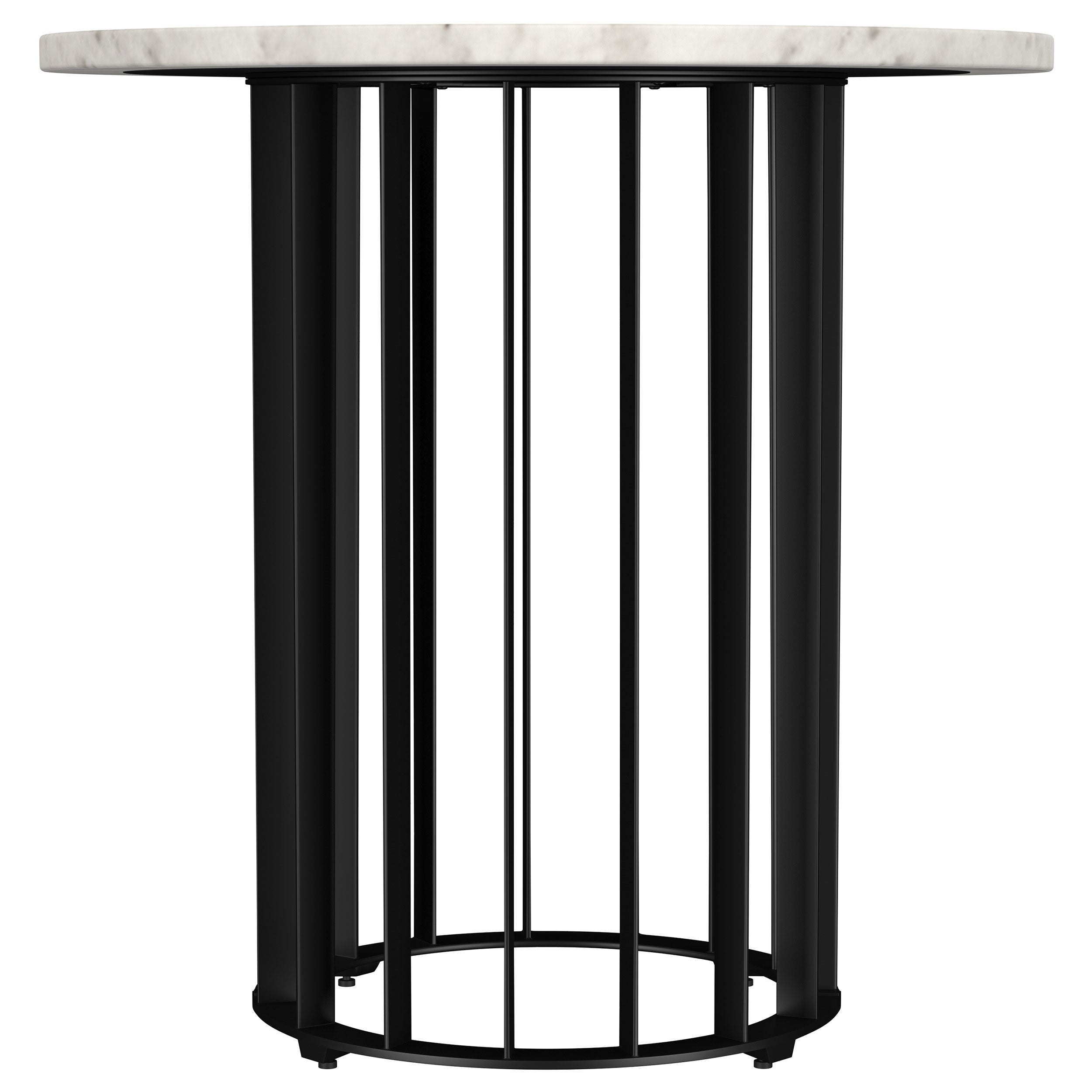 Haven Round Genuine White Marble Top End Side Table Black-