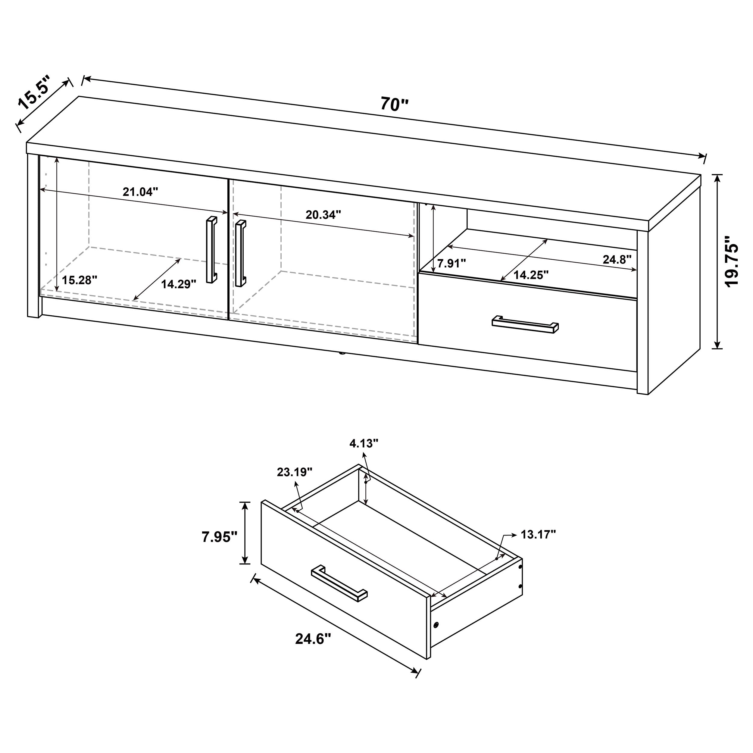 Murray 70-inch 2-door TV Stand Media Console Black-